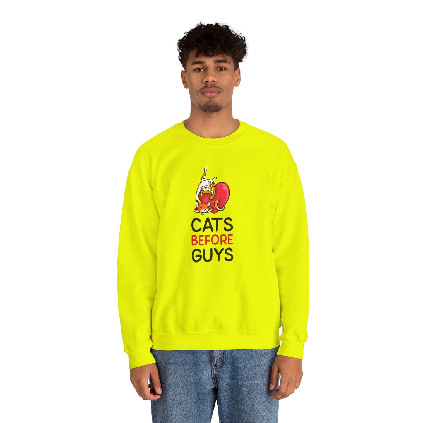 Cat Heart Sweatshirt Unisex Valentines Day 50 50 Cotton Poly Heavy Blend Crewneck Sweatshirt