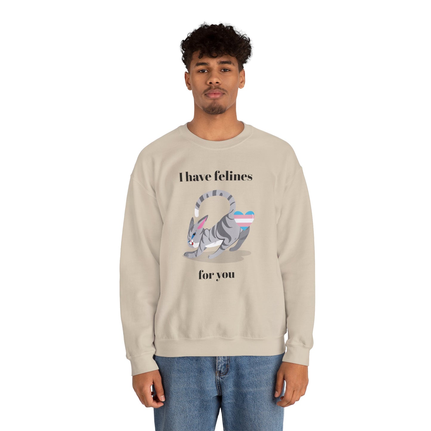 Cat Heart Sweatshirt Unisex Valentine Design 50 50 Cotton Poly Gildan 18000 Crewneck