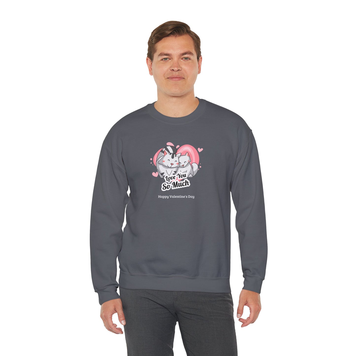 Cat Heart Sweatshirt Valentines Day Unisex 50 50 Cotton Poly Crewneck Gildan 18000
