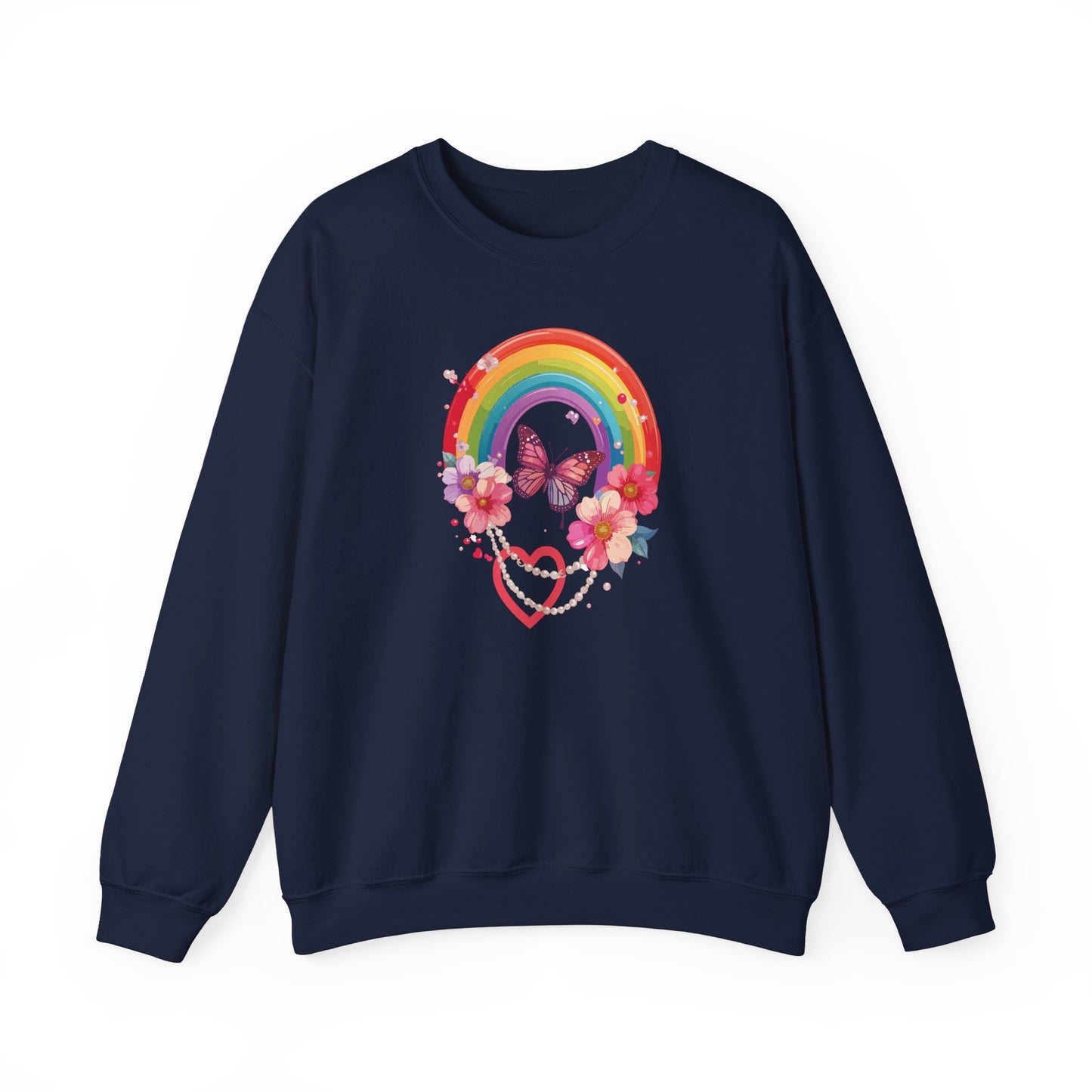Rainbow Heart Floral Sweatshirt Unisex Valentines Day Love Gift Gildan 18000 Sweatshirt
