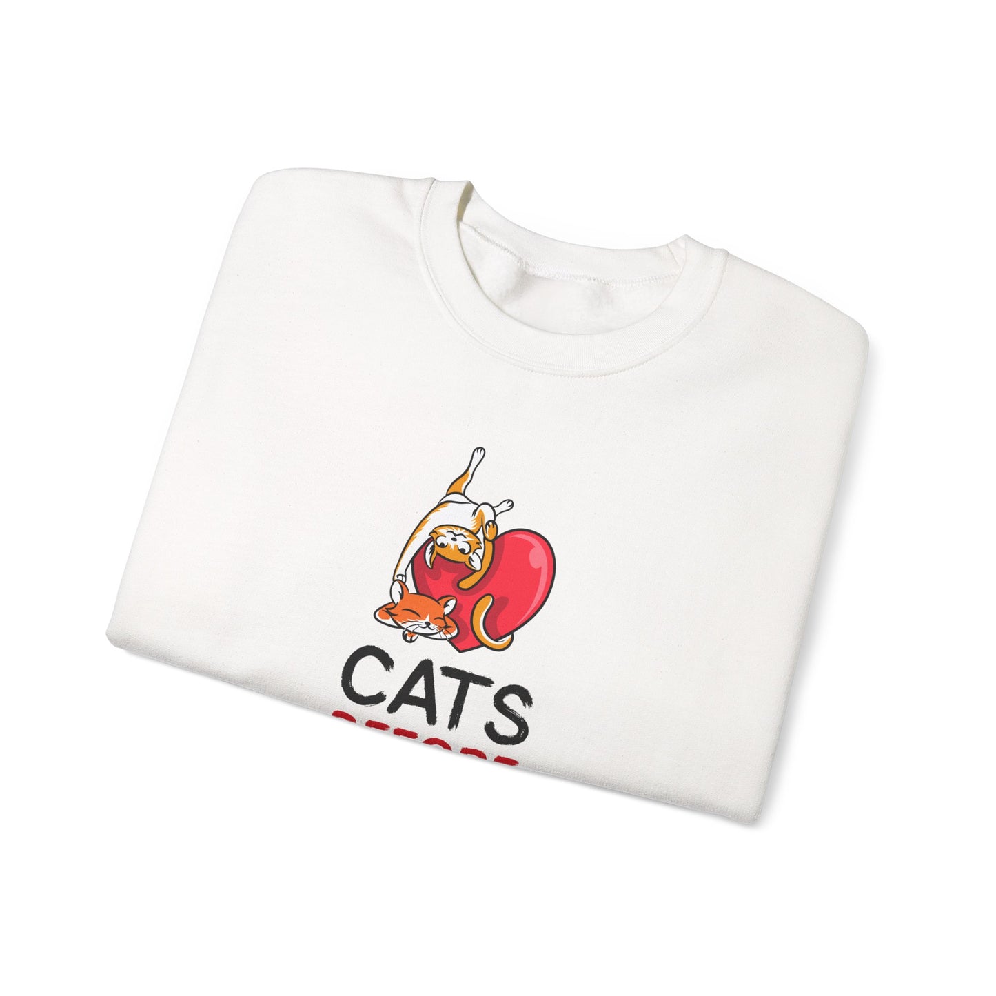 Cat Heart Sweatshirt Unisex Valentines Day 50 50 Cotton Poly Heavy Blend Crewneck Sweatshirt