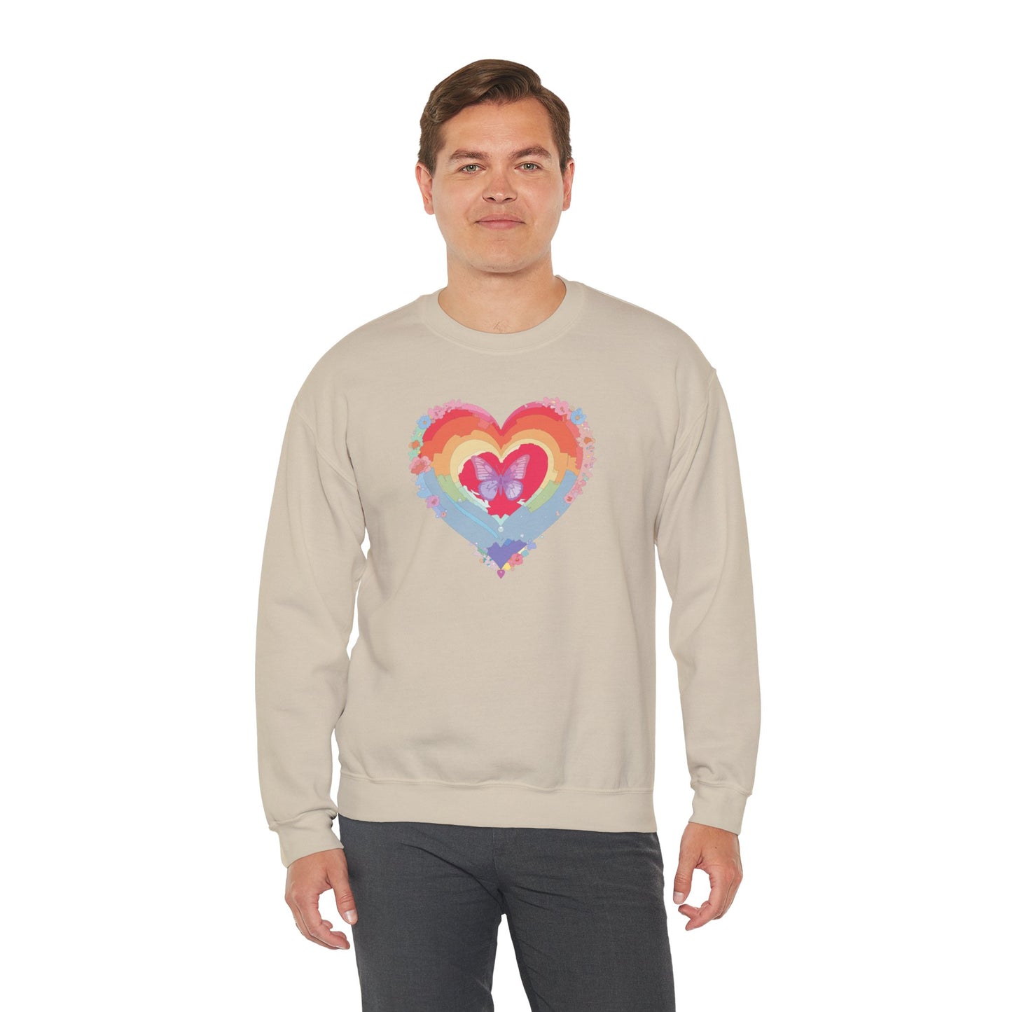 Rainbow Heart Floral Sweatshirt For Valentines Day Unisex Heavy Blend Crewneck Warm