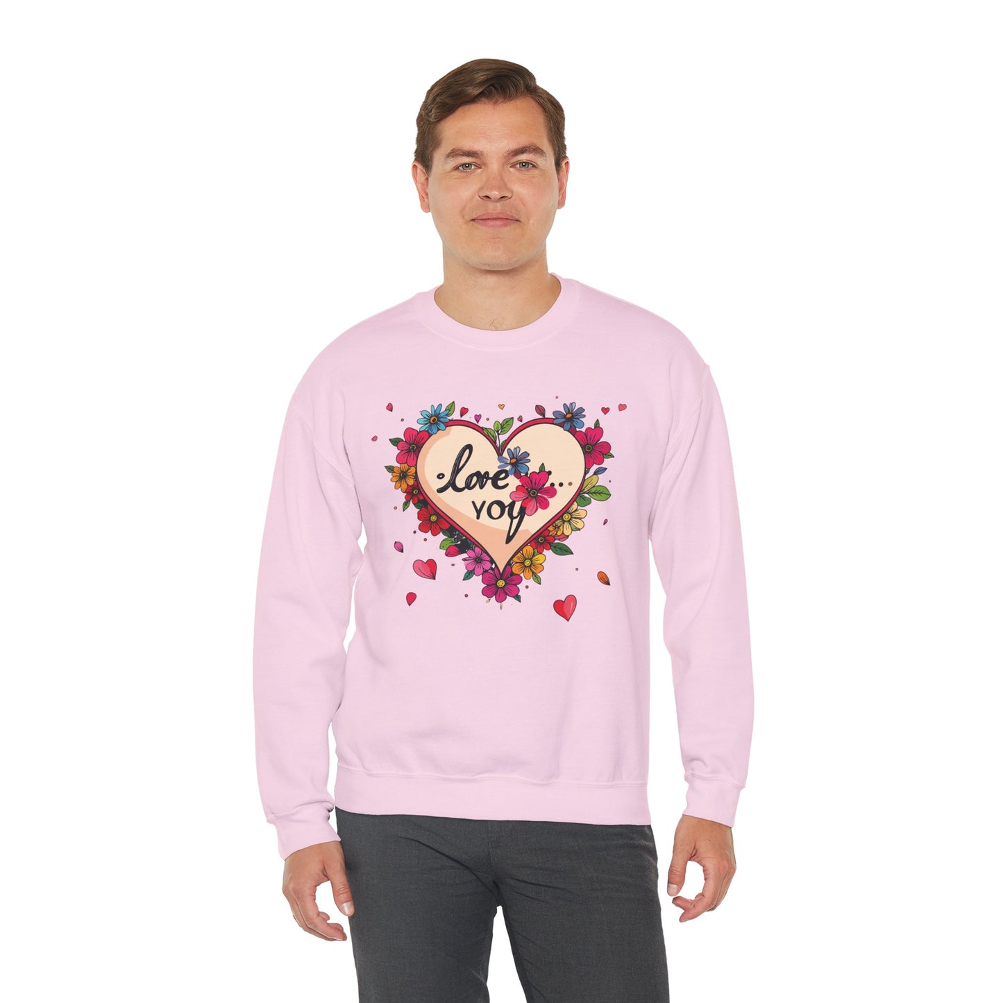 Floral Heart Love Sweatshirt Floral Heart Valentines Day Unisex Crewneck Fifty Fifty Cotton Polyester