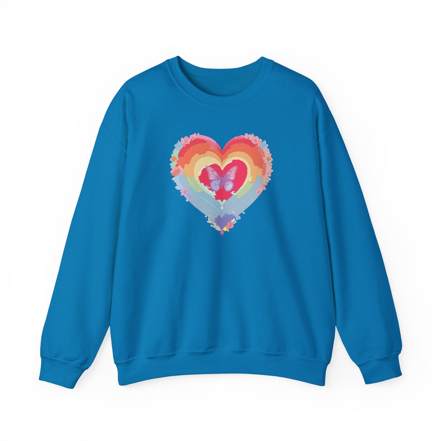 Rainbow Heart Floral Sweatshirt For Valentines Day Unisex Heavy Blend Crewneck Warm
