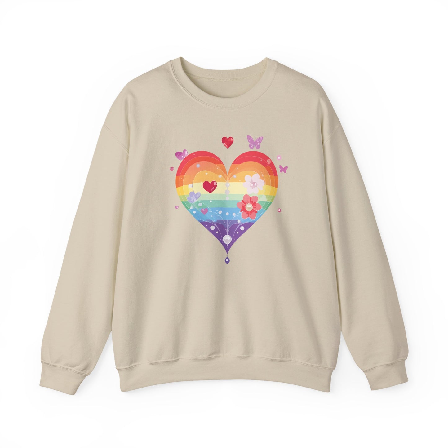Rainbow Heart Floral Sweatshirt Unisex Valentines Day Graphic Love Sweatshirt Gift Idea