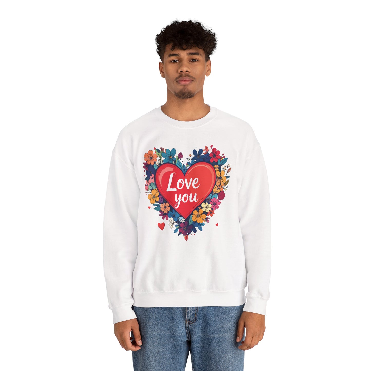 Unisex Floral Heart Sweatshirt Valentines Day Gift Cozy Crewneck Fifty Fifty Blend