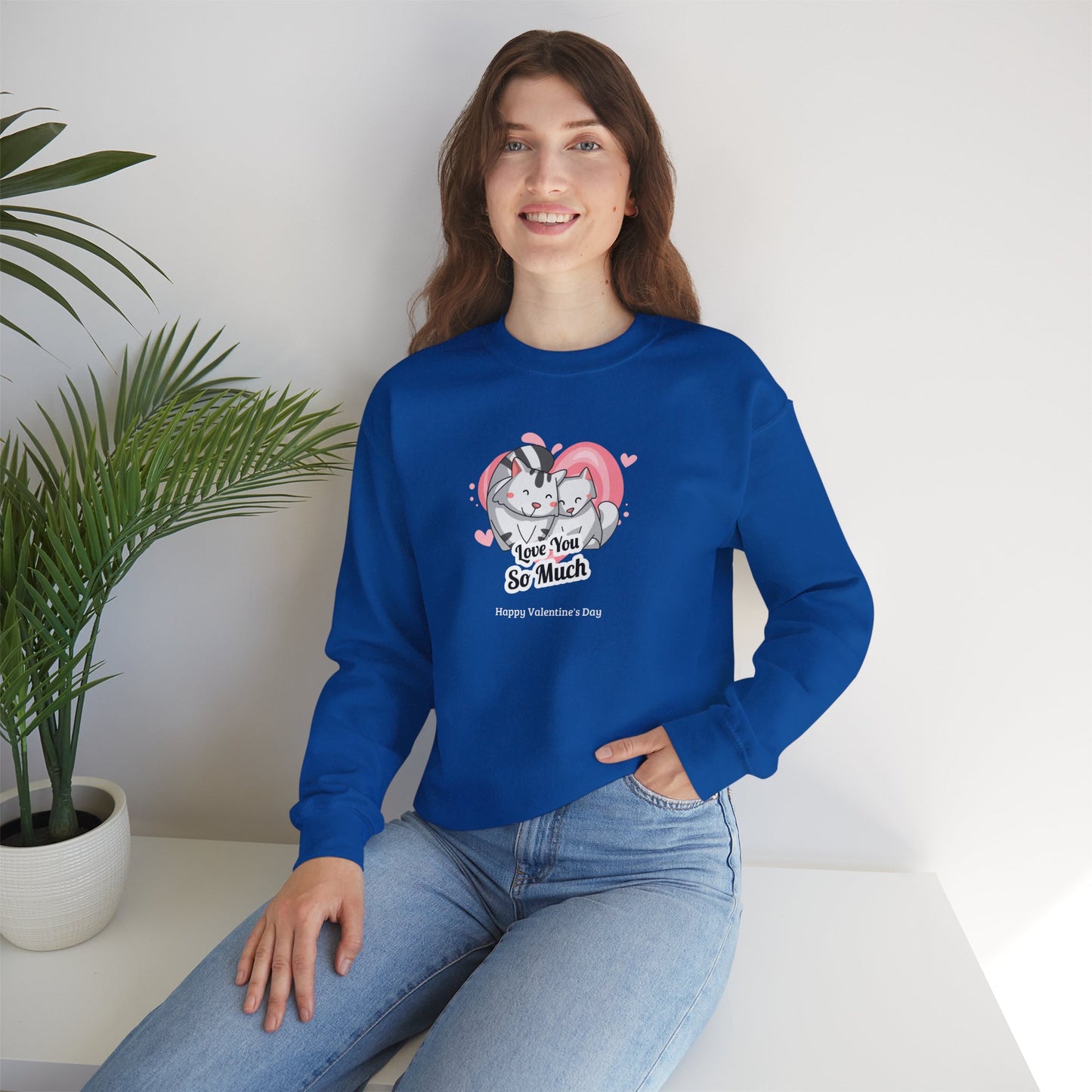 Cat Heart Sweatshirt Valentines Day Unisex 50 50 Cotton Poly Crewneck Gildan 18000