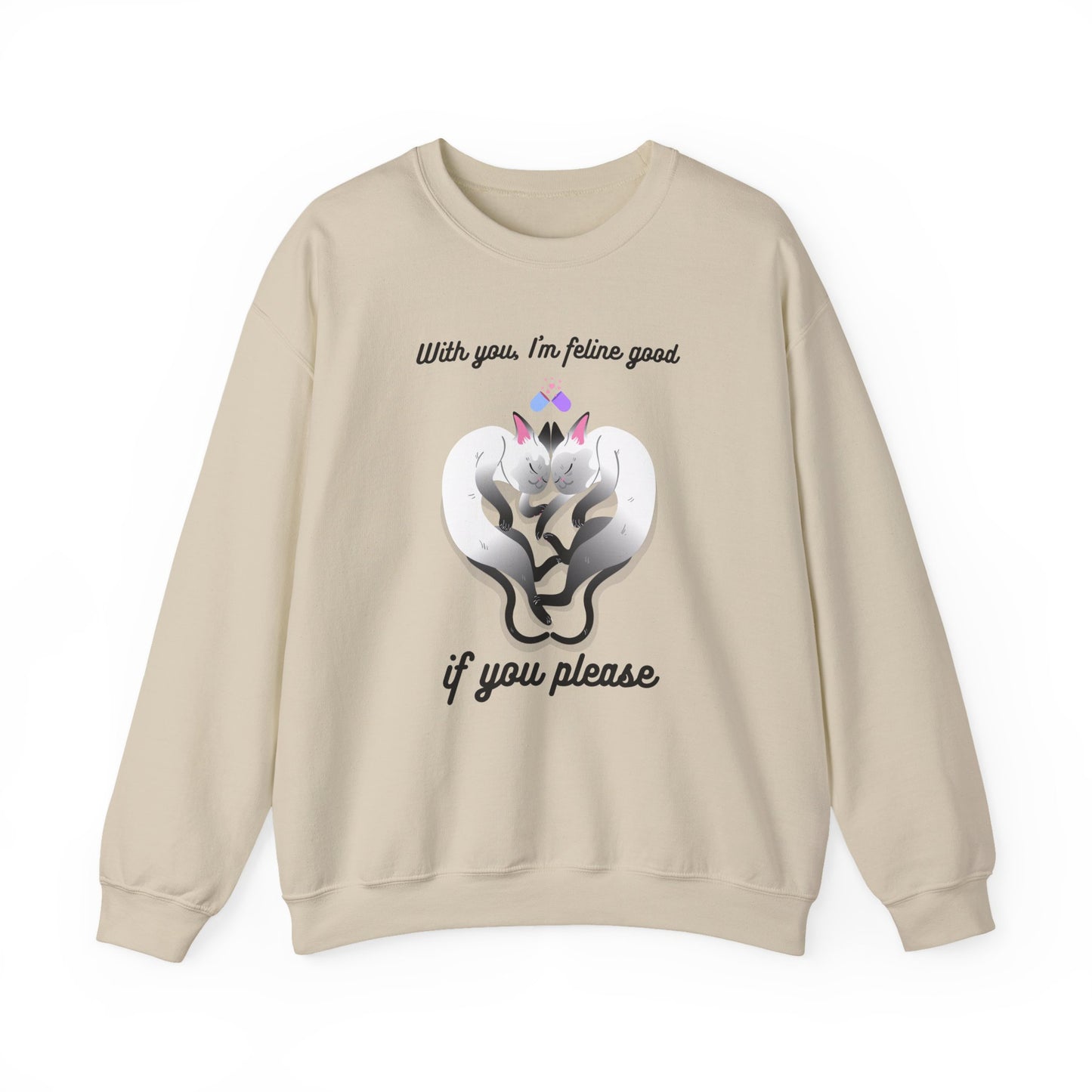 Double Cat Heart Sweatshirt Unisex Fifty Fifty Cotton Poly Valentines Day Sweatshirt