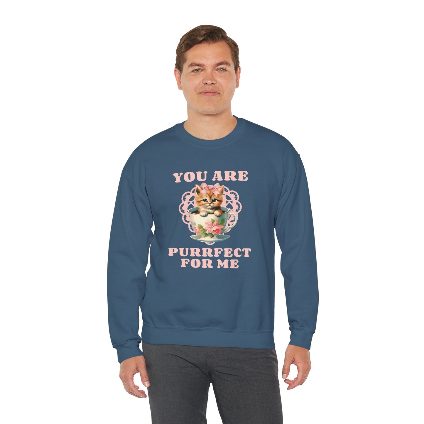 Cat Sweatshirt With Heart Print Valentines Day Unisex 50 50 Cotton Poly Crewneck