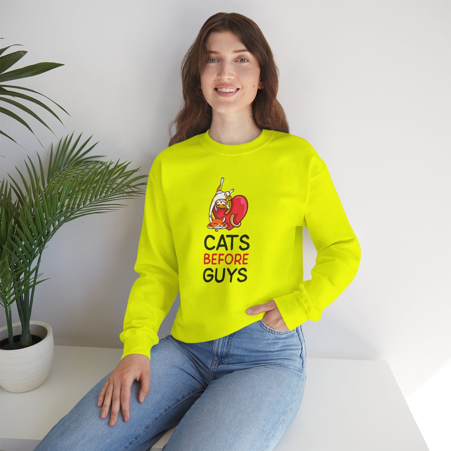 Cat Heart Sweatshirt Unisex Valentines Day 50 50 Cotton Poly Heavy Blend Crewneck Sweatshirt