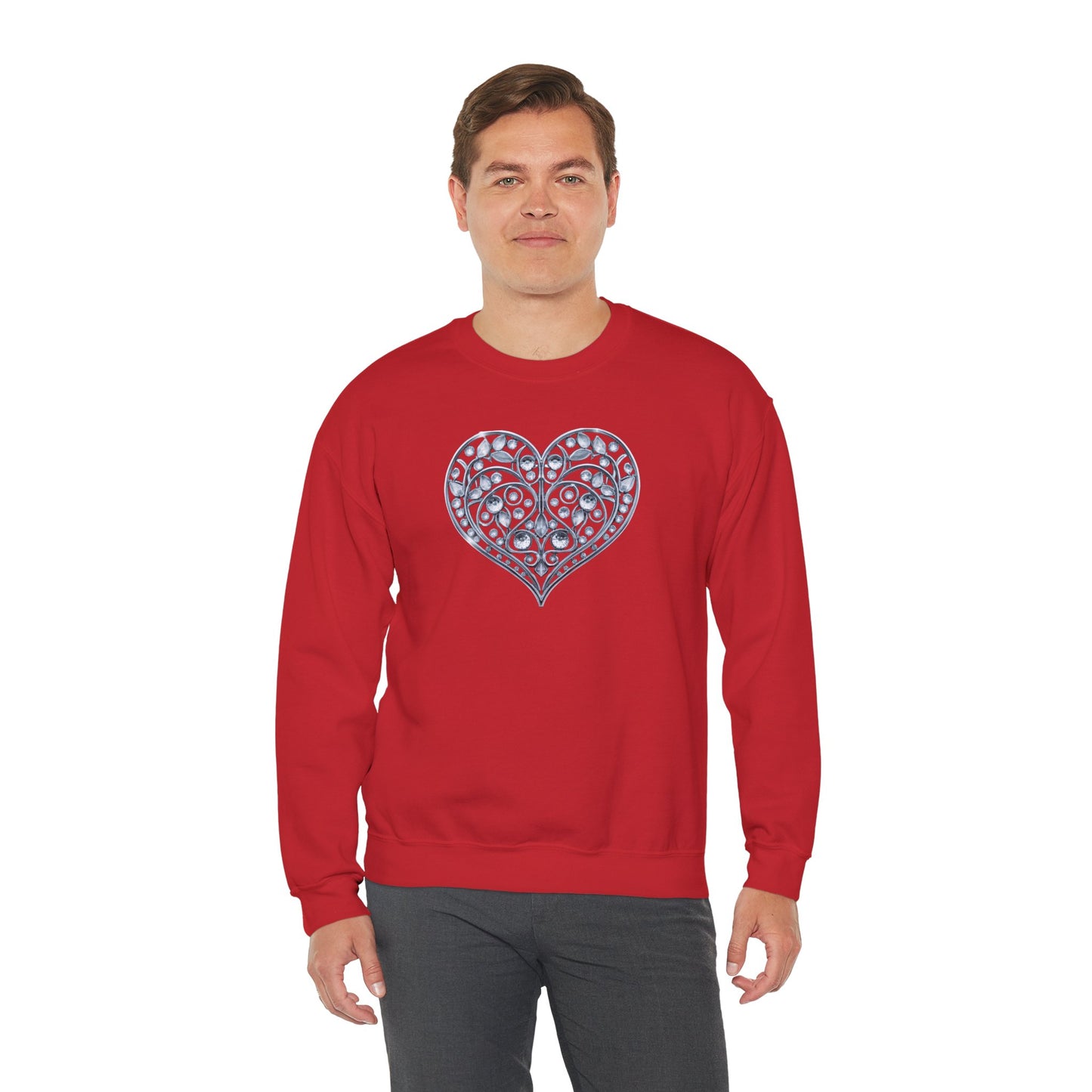 Big Crystal Heart Sweatshirt Unisex Fifty Fifty Cotton Poly Crewneck Valentines Day Sweatshirt