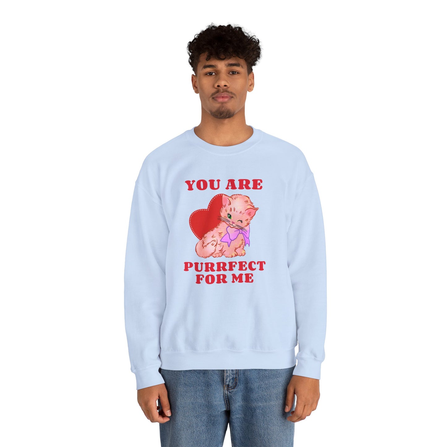 Cat Heart Sweatshirt Unisex Valentines Day Fifty Fifty Cotton Poly Blend Crewneck