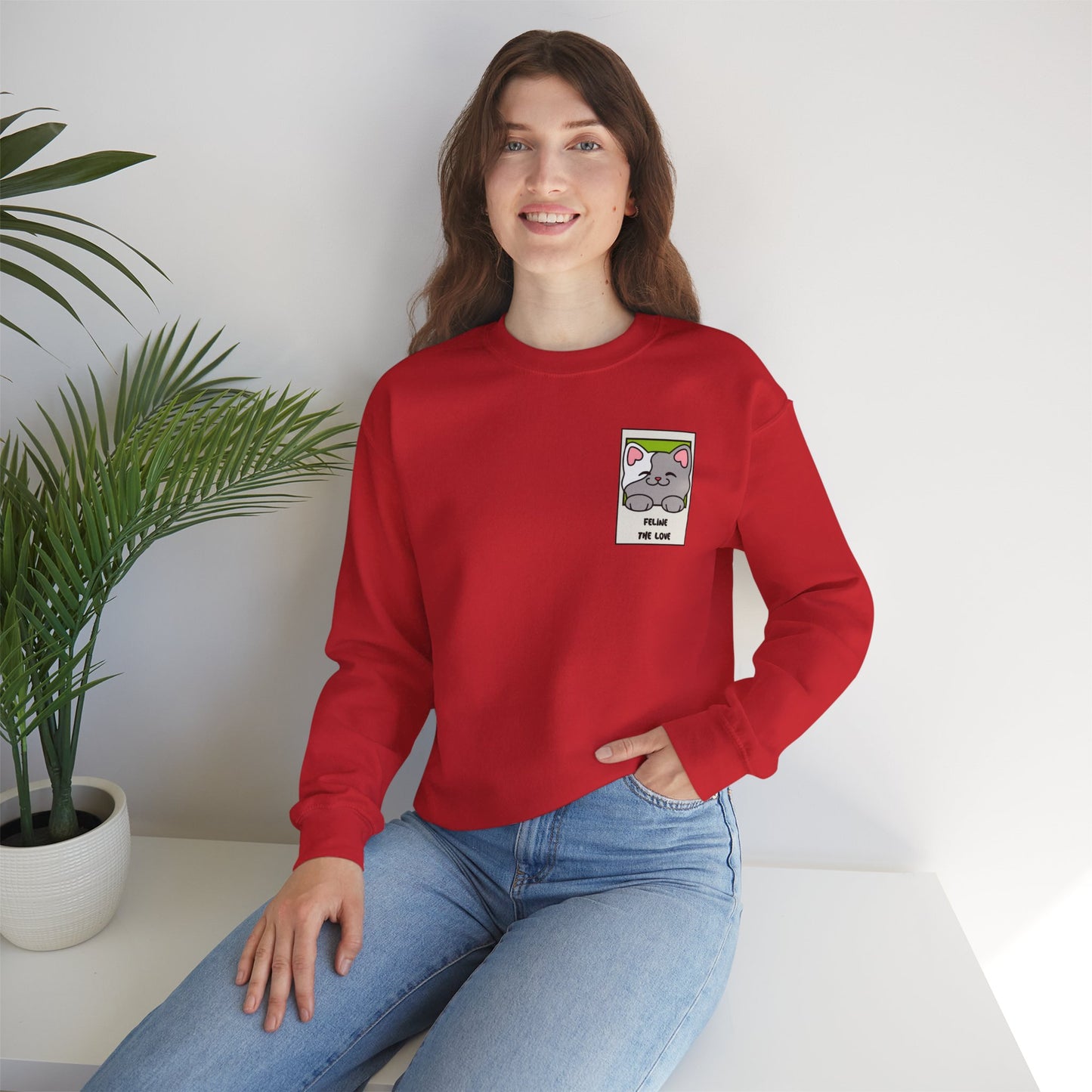 Pocket Cat Sweatshirt Unisex Cat Heart Sweatshirt Valentines Day Gift 50 Percent Cotton Poly Blend