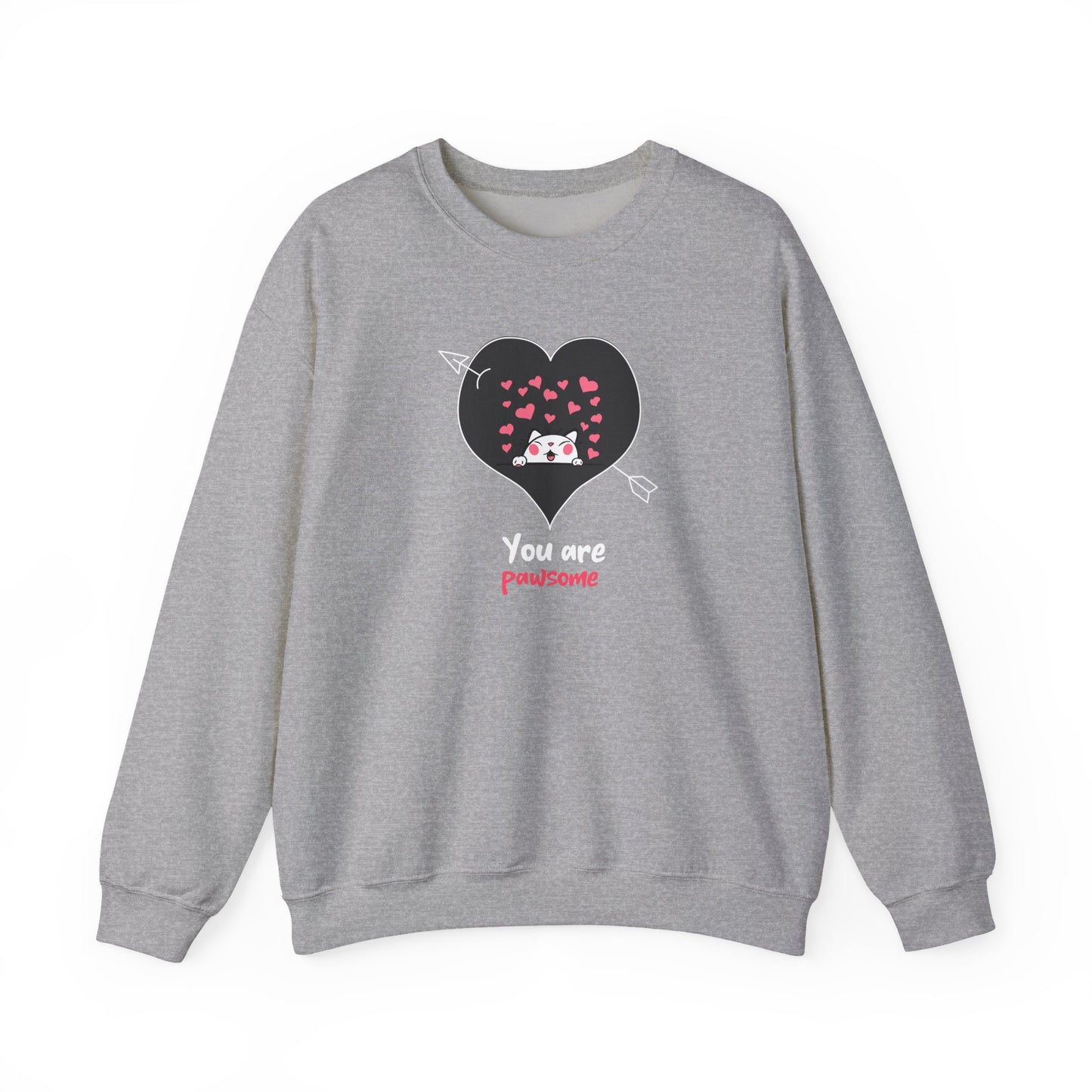 Cat Heart Sweatshirt Valentines Day Fifty Fifty Cotton Poly Unisex Crewneck Gift Idea