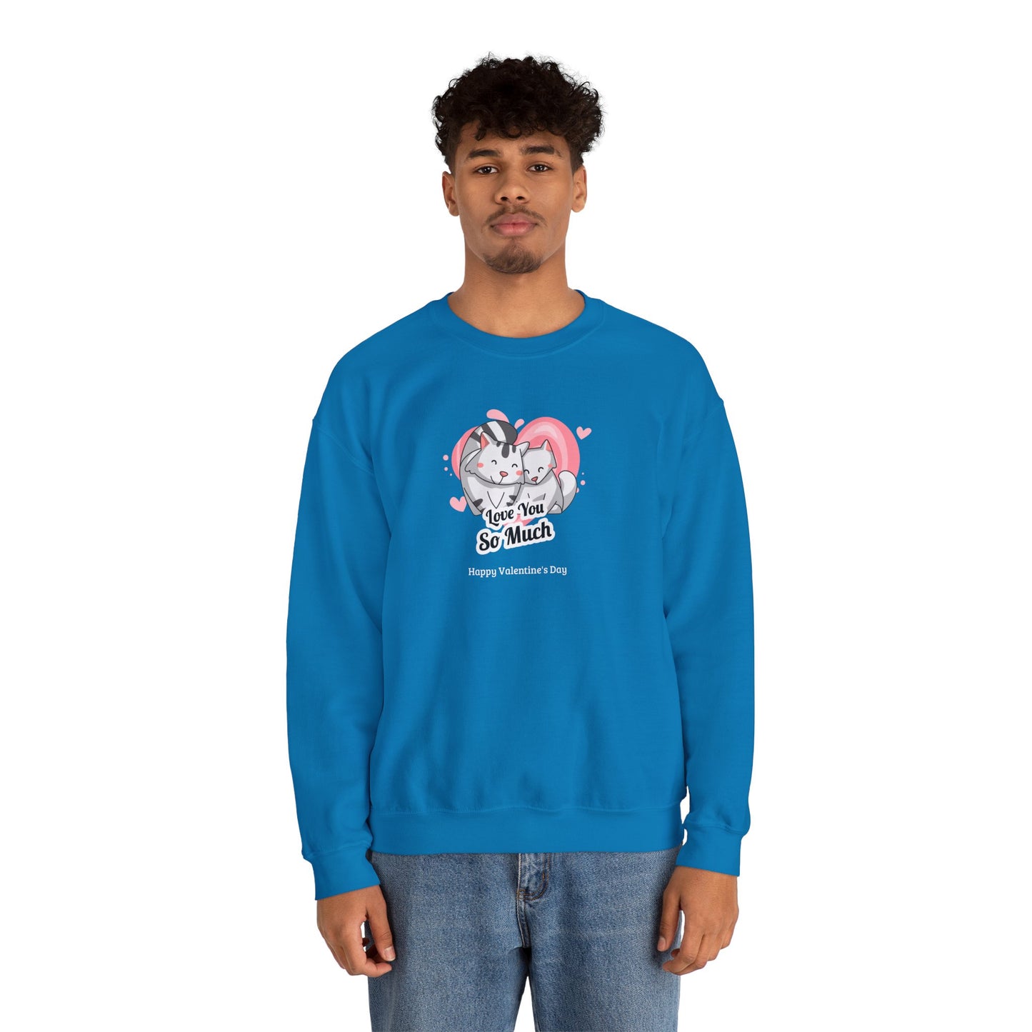 Cat Heart Sweatshirt Valentines Day Unisex 50 50 Cotton Poly Crewneck Gildan 18000