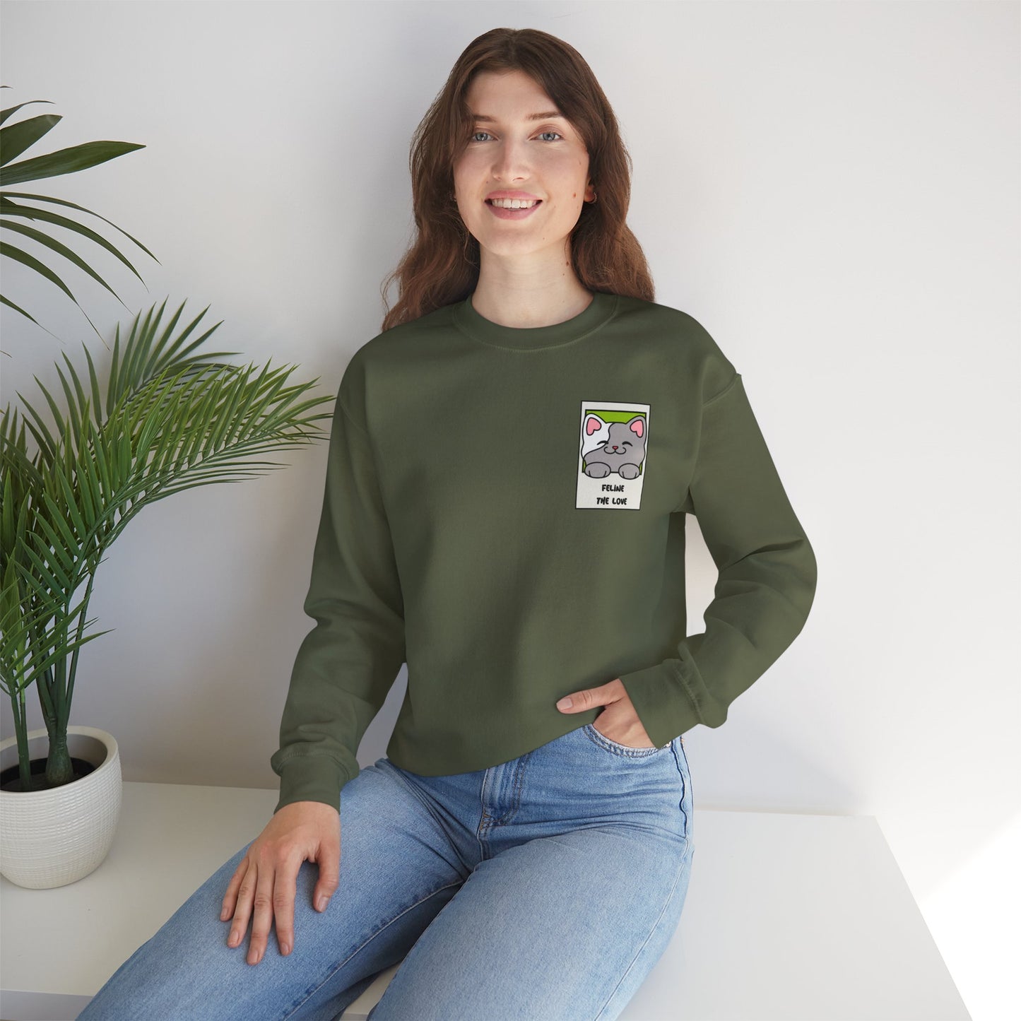 Pocket Cat Sweatshirt Unisex Cat Heart Sweatshirt Valentines Day Gift 50 Percent Cotton Poly Blend
