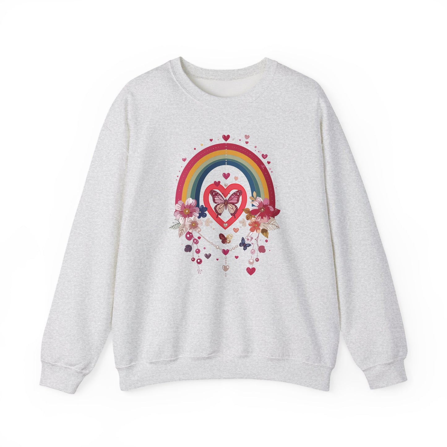 Rainbow Heart Floral Unisex Sweatshirt Crewneck Love Valentine's Day Graphic Gildan 18000