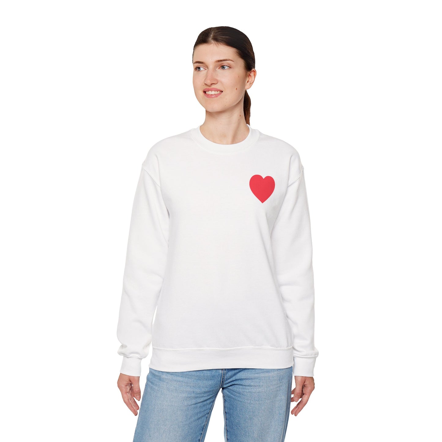 Small Red Heart Sweatshirt Unisex Love Design Gildan 18000 Heavy Blend Crewneck Valentines Day