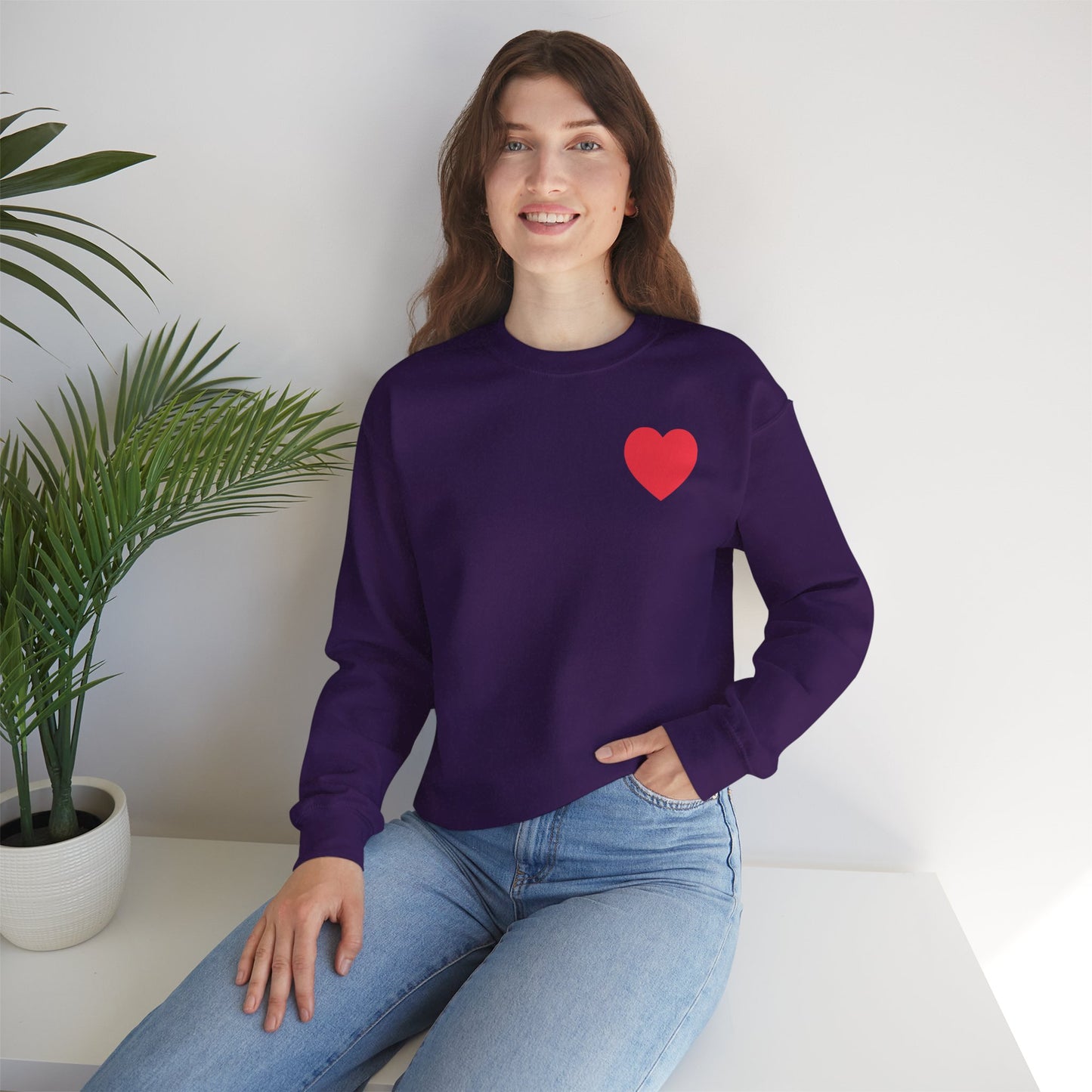 Small Red Heart Sweatshirt Unisex Love Design Gildan 18000 Heavy Blend Crewneck Valentines Day