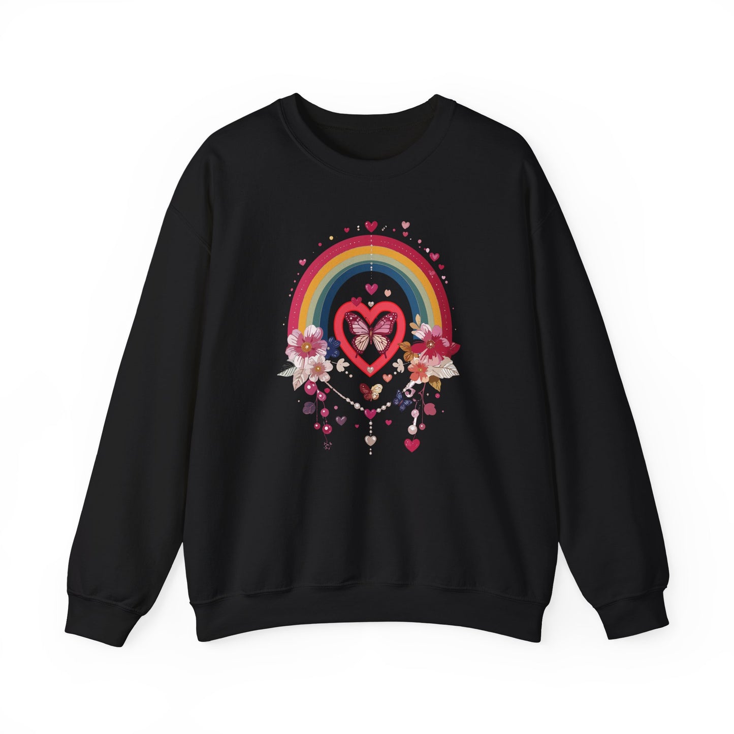 Rainbow Heart Floral Unisex Sweatshirt Crewneck Love Valentine's Day Graphic Gildan 18000