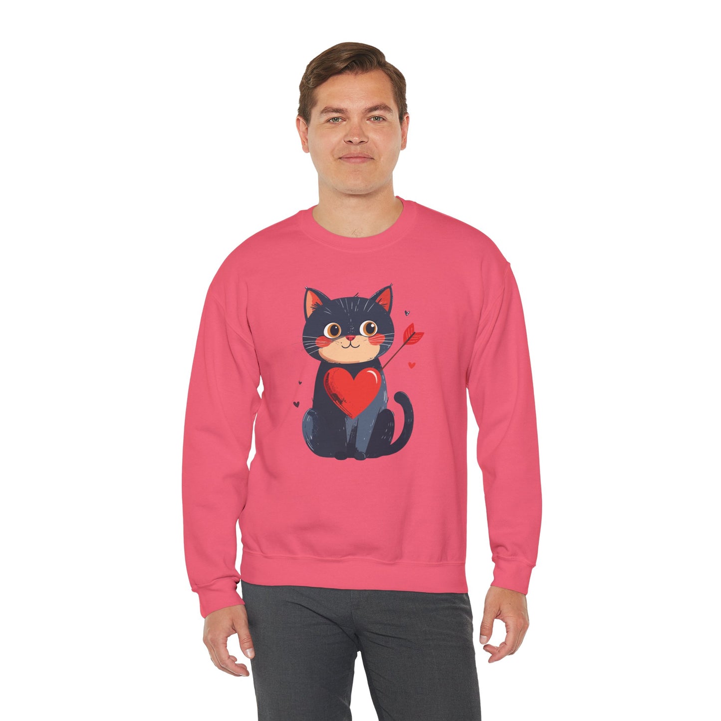Cat Heart Sweatshirt Unisex Valentines Day Fifty Fifty Cotton Poly 8 Oz Heavy Blend