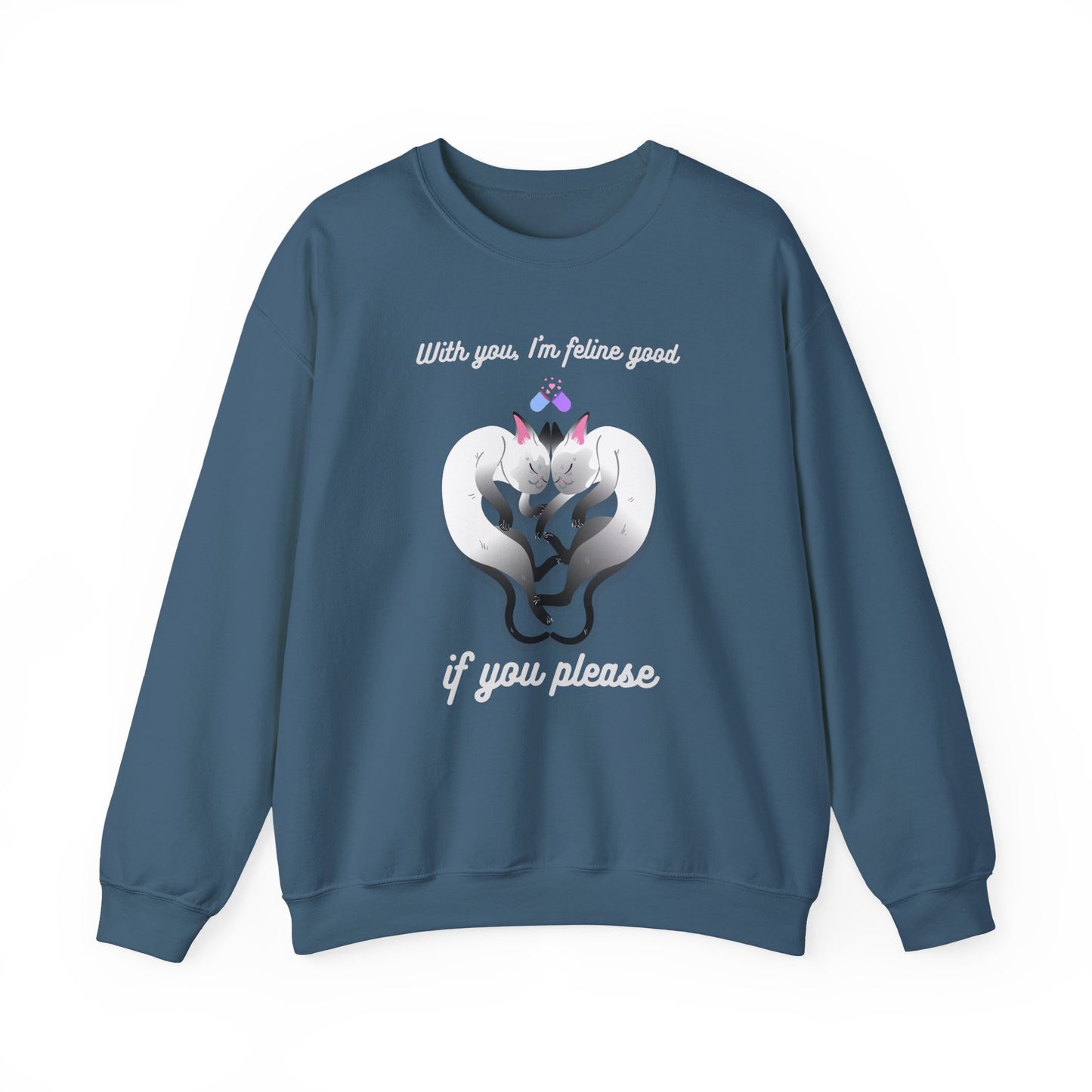 Double Cat Heart Sweatshirt Unisex Fifty Fifty Cotton Poly Valentines Day Sweatshirt