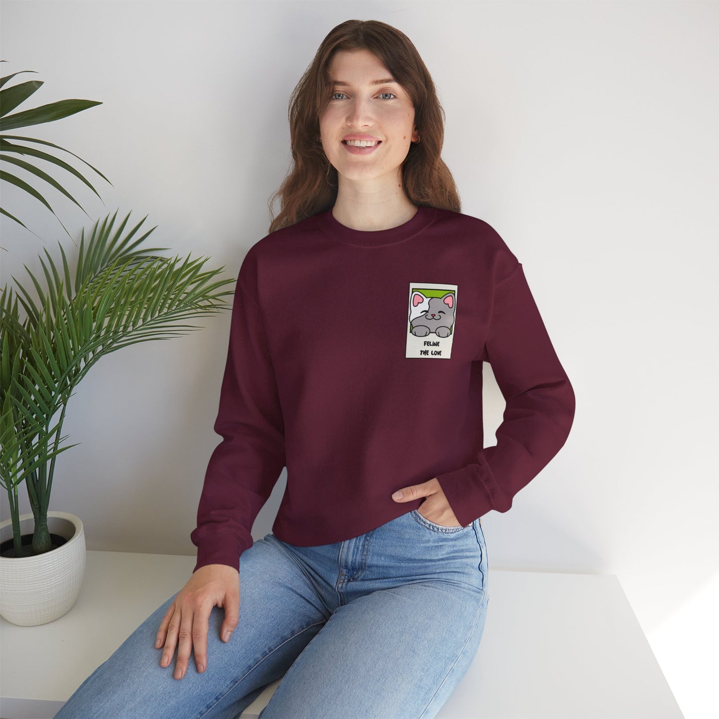 Pocket Cat Sweatshirt Unisex Cat Heart Sweatshirt Valentines Day Gift 50 Percent Cotton Poly Blend