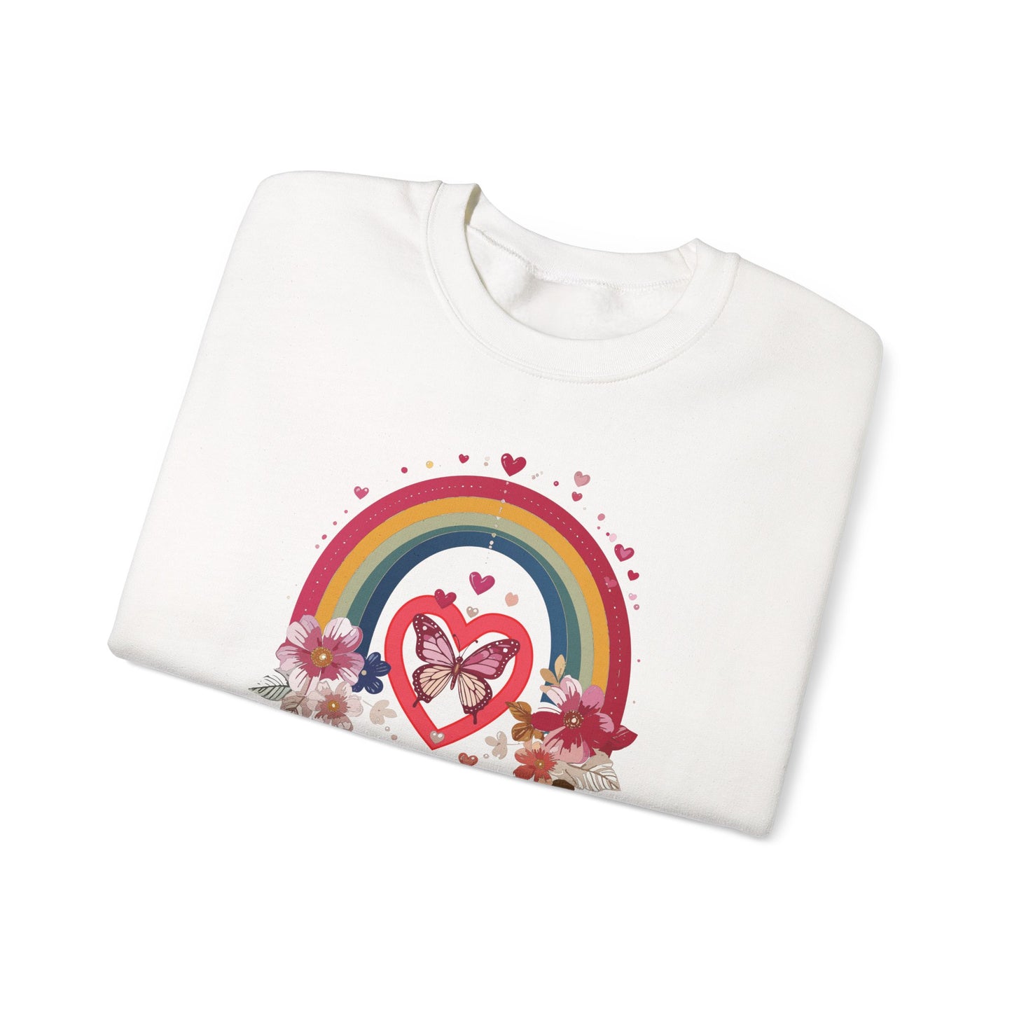 Rainbow Heart Floral Unisex Sweatshirt Crewneck Love Valentine's Day Graphic Gildan 18000