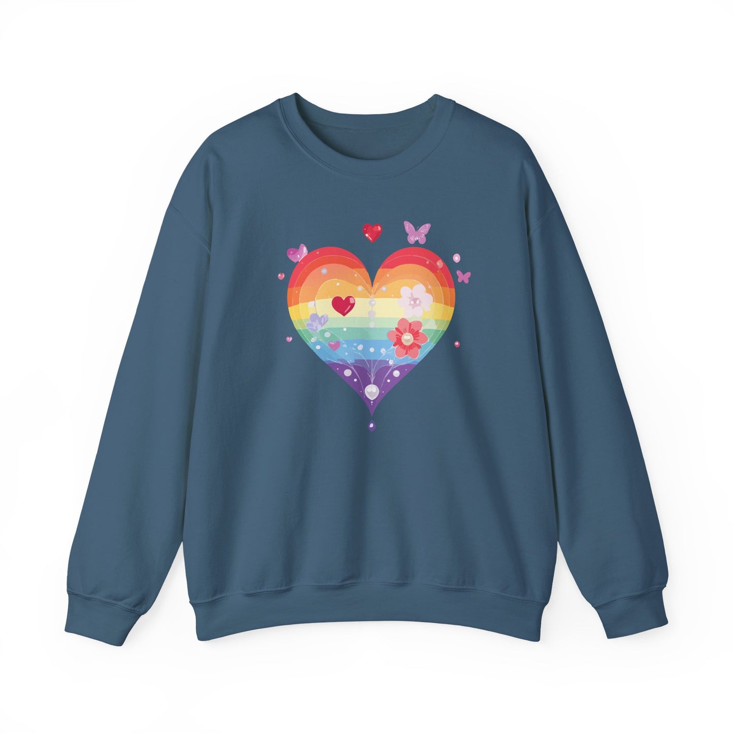 Rainbow Heart Floral Sweatshirt Unisex Valentines Day Graphic Love Sweatshirt Gift Idea