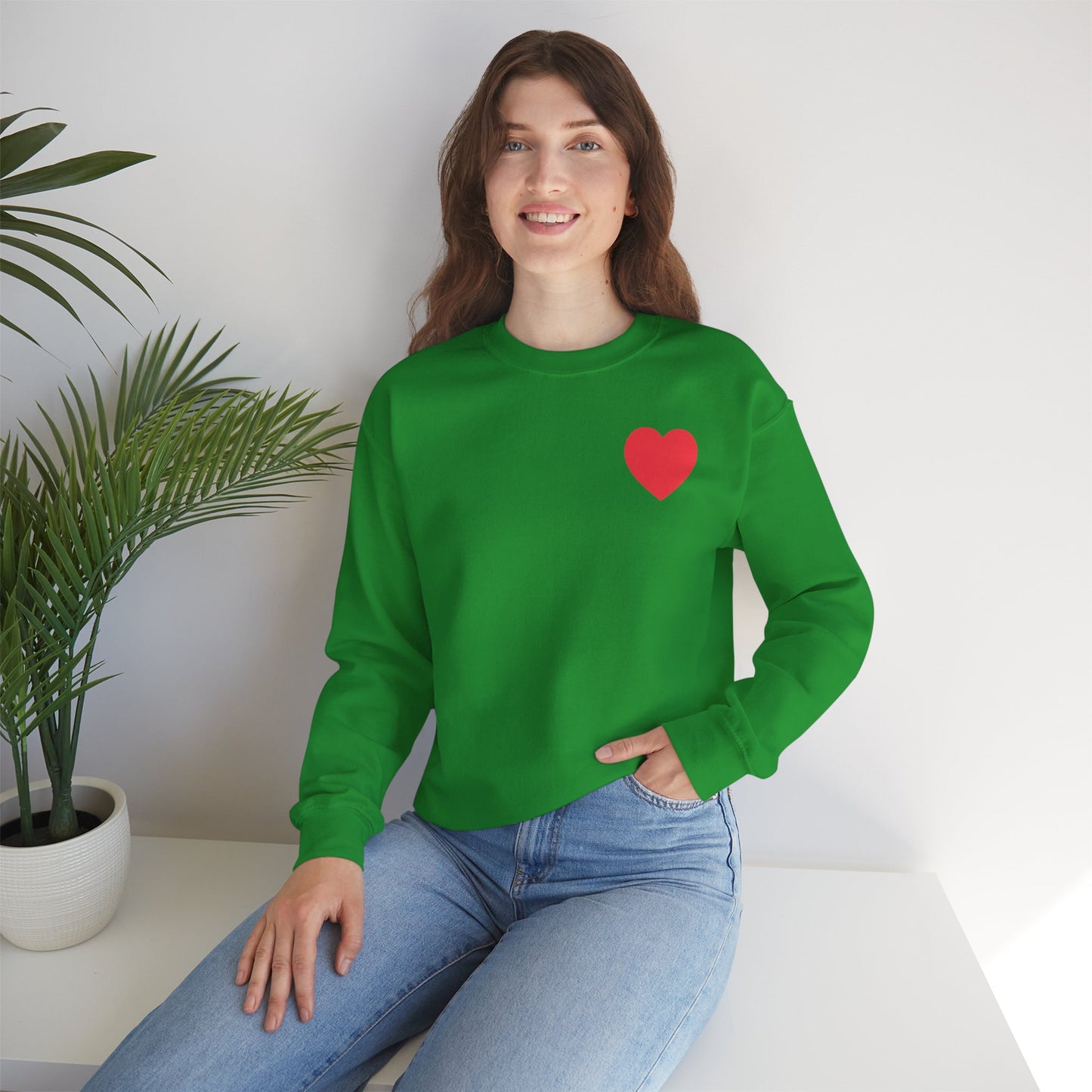 Small Red Heart Sweatshirt Unisex Love Design Gildan 18000 Heavy Blend Crewneck Valentines Day