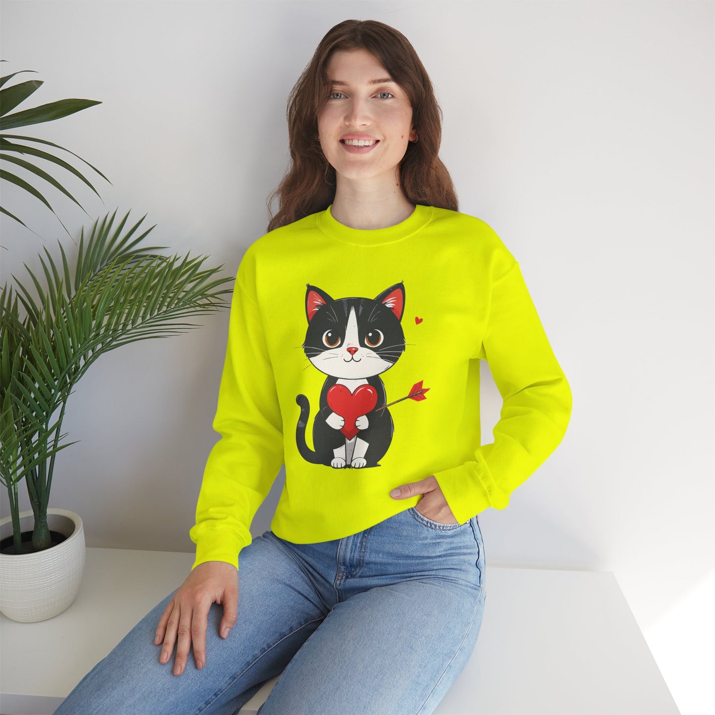 Cat Heart Sweatshirt, Heart Sweatshirt, Cat Sweatshirt, Valentine's Day Sweatshirt, 50/50 Cotton-Poly Animal Sweatshirt 110