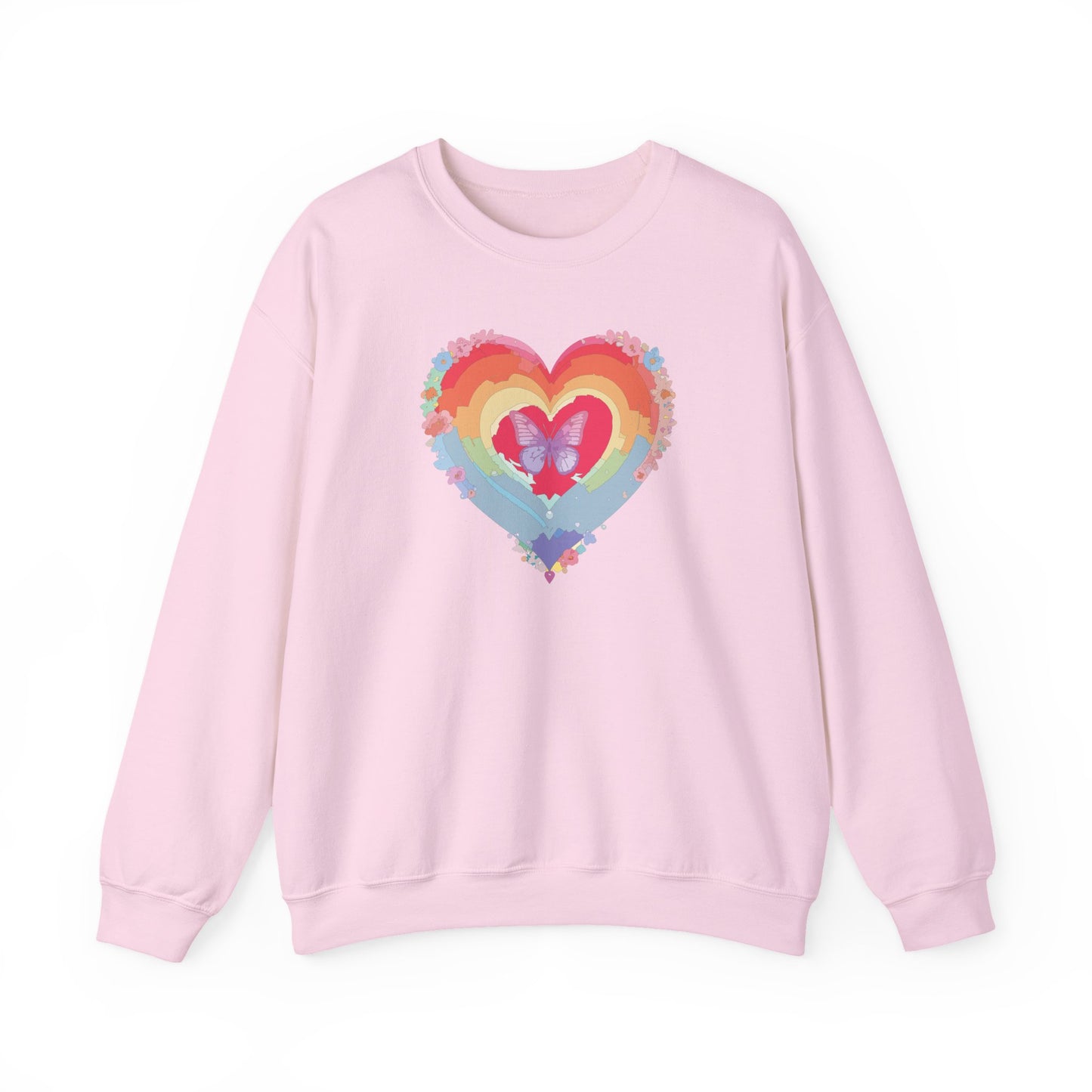 Rainbow Heart Floral Sweatshirt For Valentines Day Unisex Heavy Blend Crewneck Warm