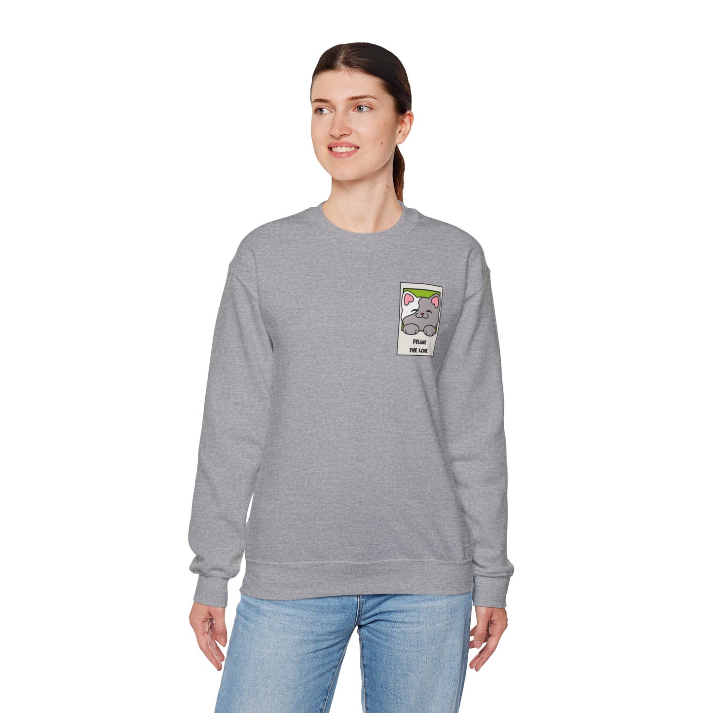 Pocket Cat Sweatshirt Unisex Cat Heart Sweatshirt Valentines Day Gift 50 Percent Cotton Poly Blend