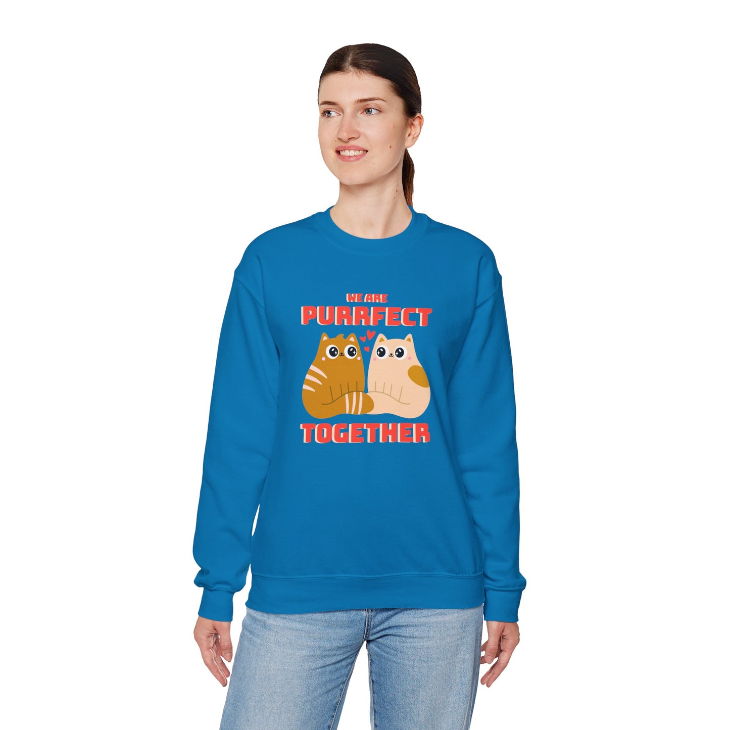Cat Heart Sweatshirt Unisex 50/50 Cotton-Poly Blend Valentine Gift For Cat Lovers