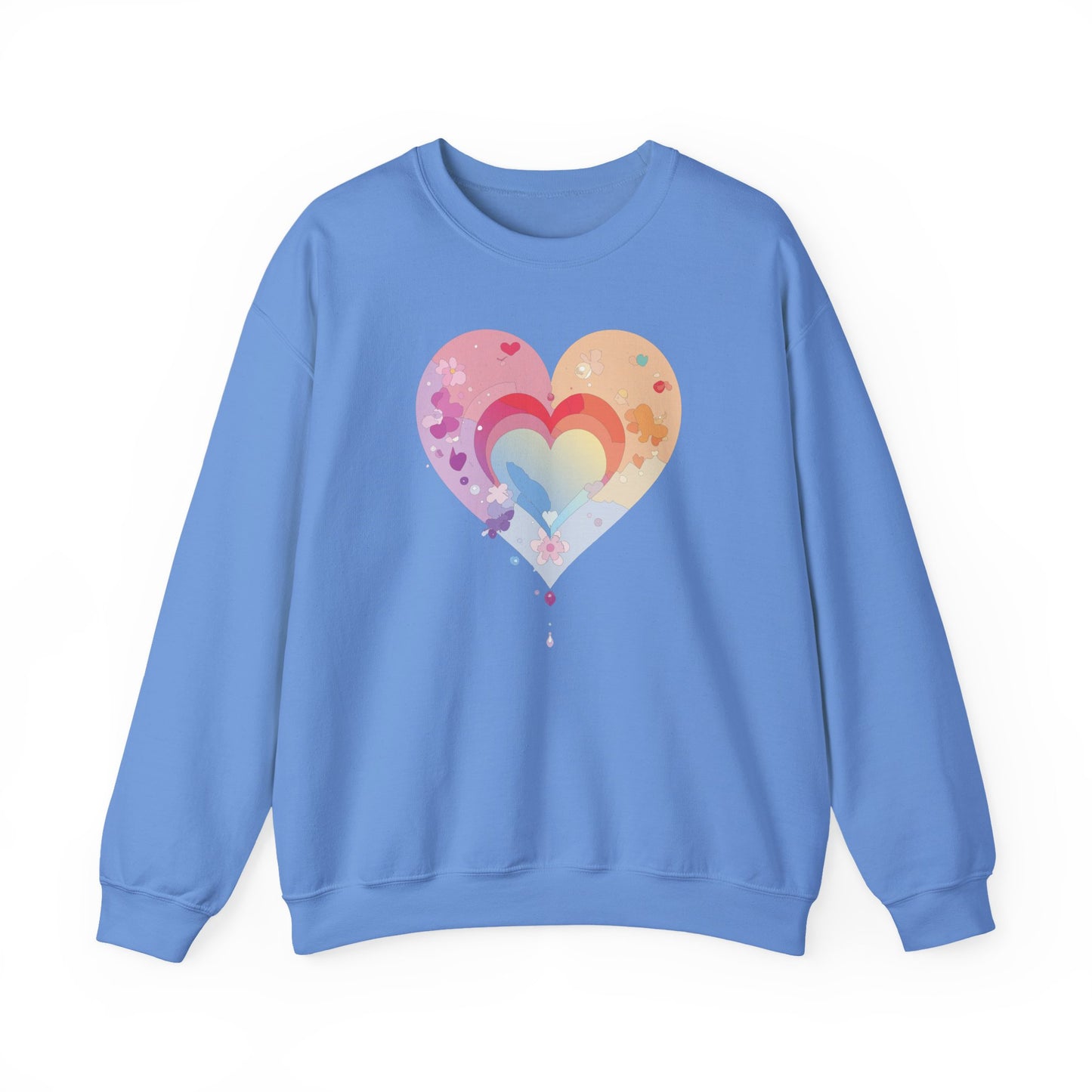 Rainbow Heart Floral Sweatshirt Unisex Valentines Day Gift Cozy Crewneck Sweatshirt