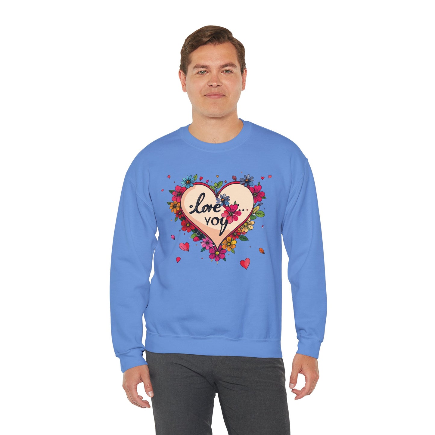 Floral Heart Love Sweatshirt Floral Heart Valentines Day Unisex Crewneck Fifty Fifty Cotton Polyester