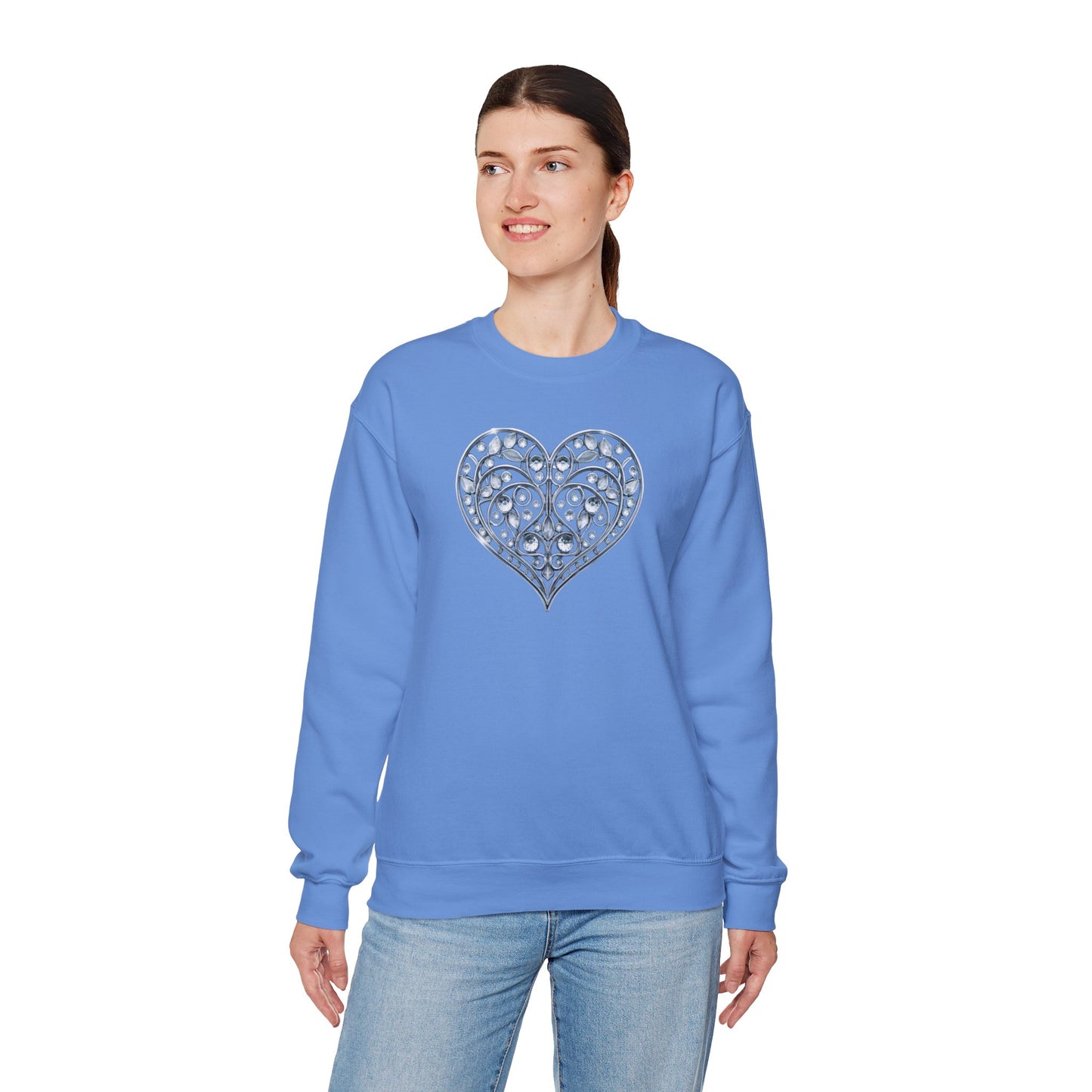 Big Crystal Heart Sweatshirt Unisex Fifty Fifty Cotton Poly Crewneck Valentines Day Sweatshirt