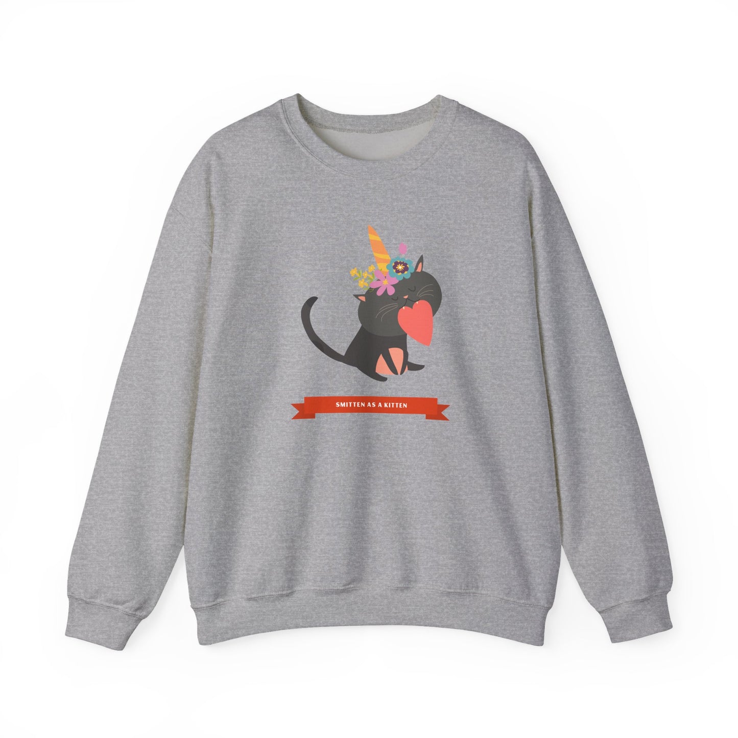 Cat Heart Sweatshirt Unisex Valentine Gift 50/50 Cotton-Poly Crewneck Gildan 18000
