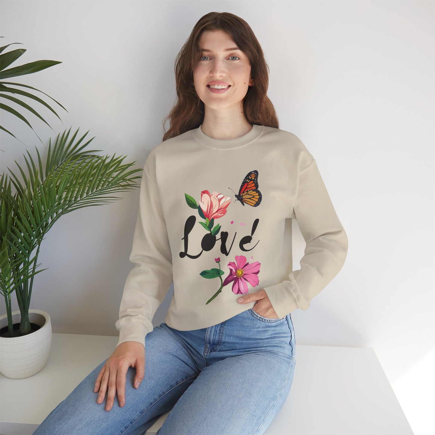 Floral Love Sweatshirt, Floral Butterfly Sweatshirt, Love Sweatshirt, Valentine's Day Sweatshirt, Floral Sweatshirt 120