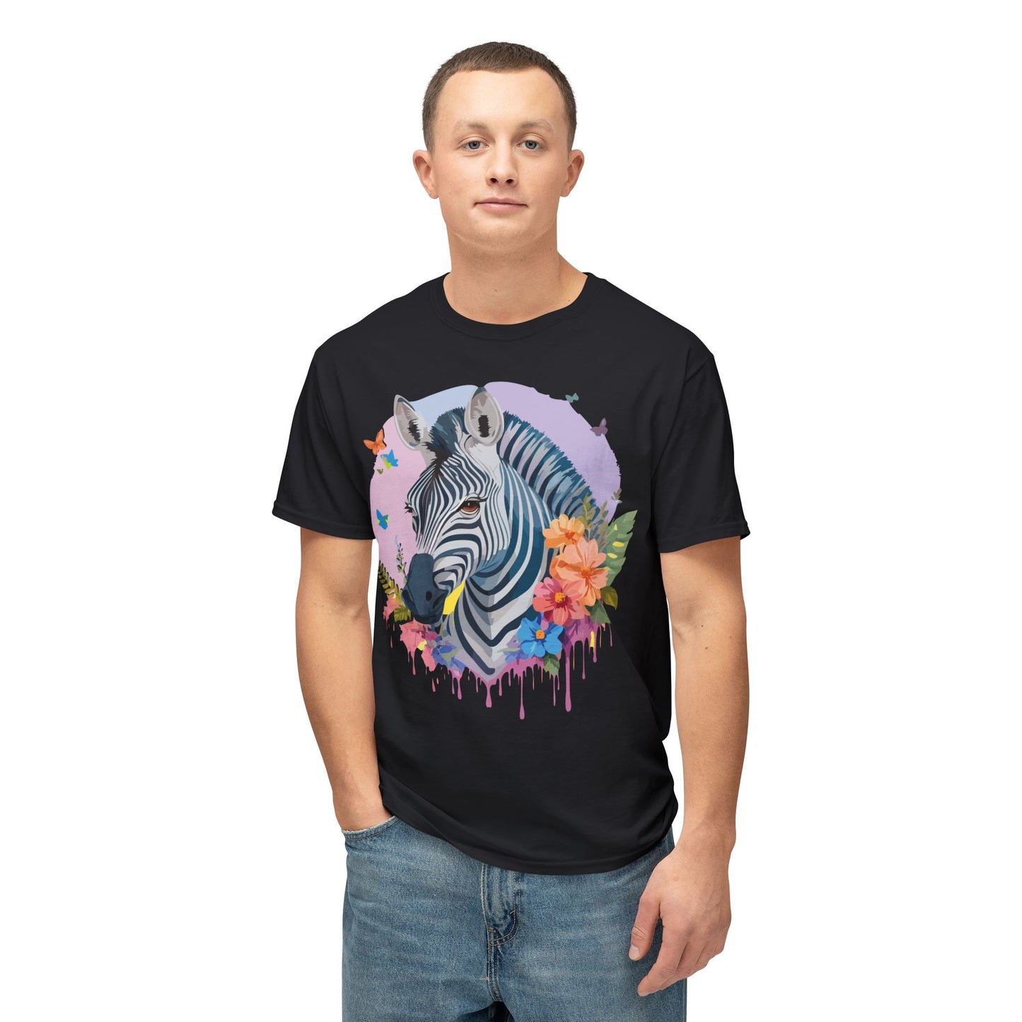 Zebra T-Shirt, Vintage Zebra Tee, Floral Tees, Zebra Art Design Shirt, Tee Shirt with Zebra 3
