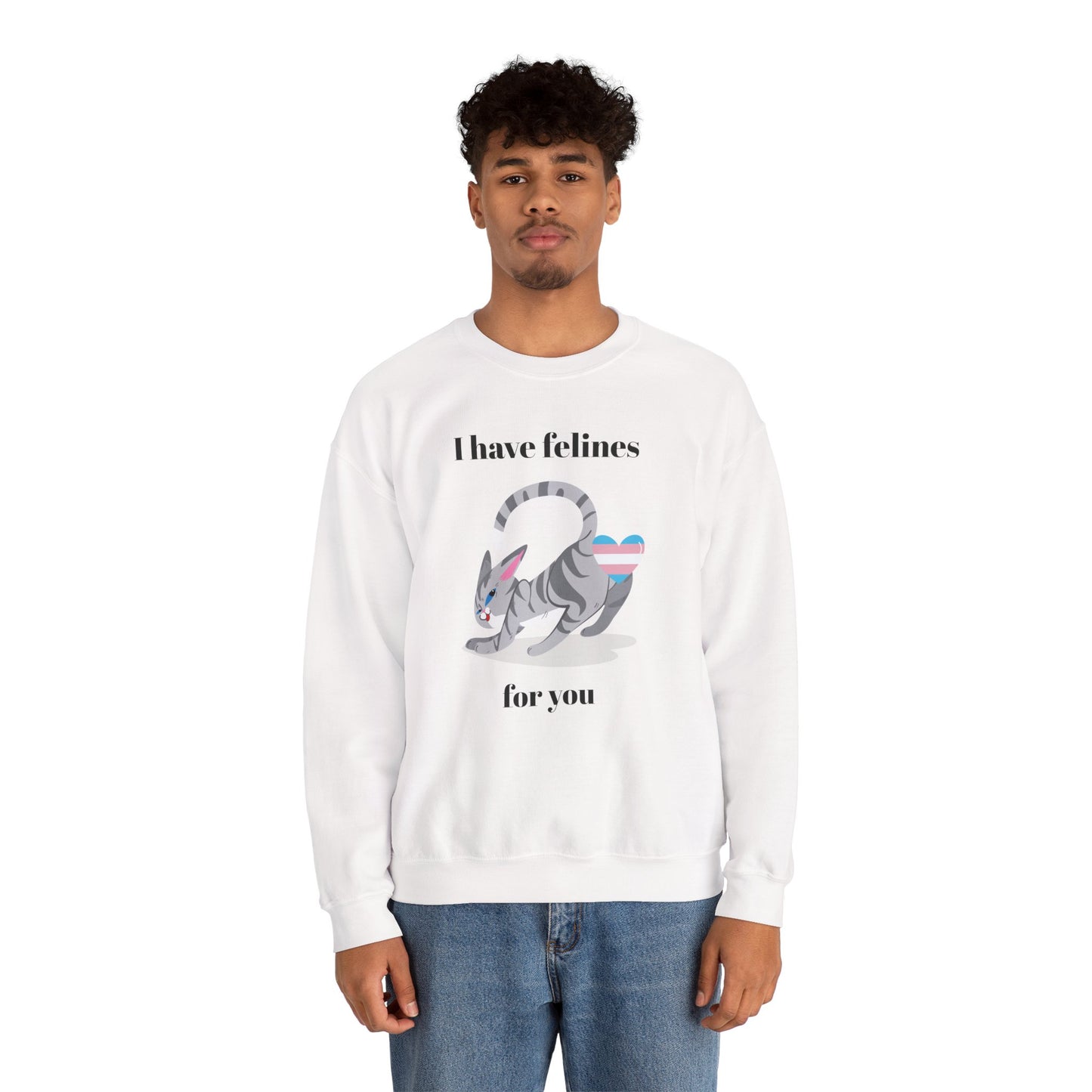 Cat Heart Sweatshirt Unisex Valentine Design 50 50 Cotton Poly Gildan 18000 Crewneck