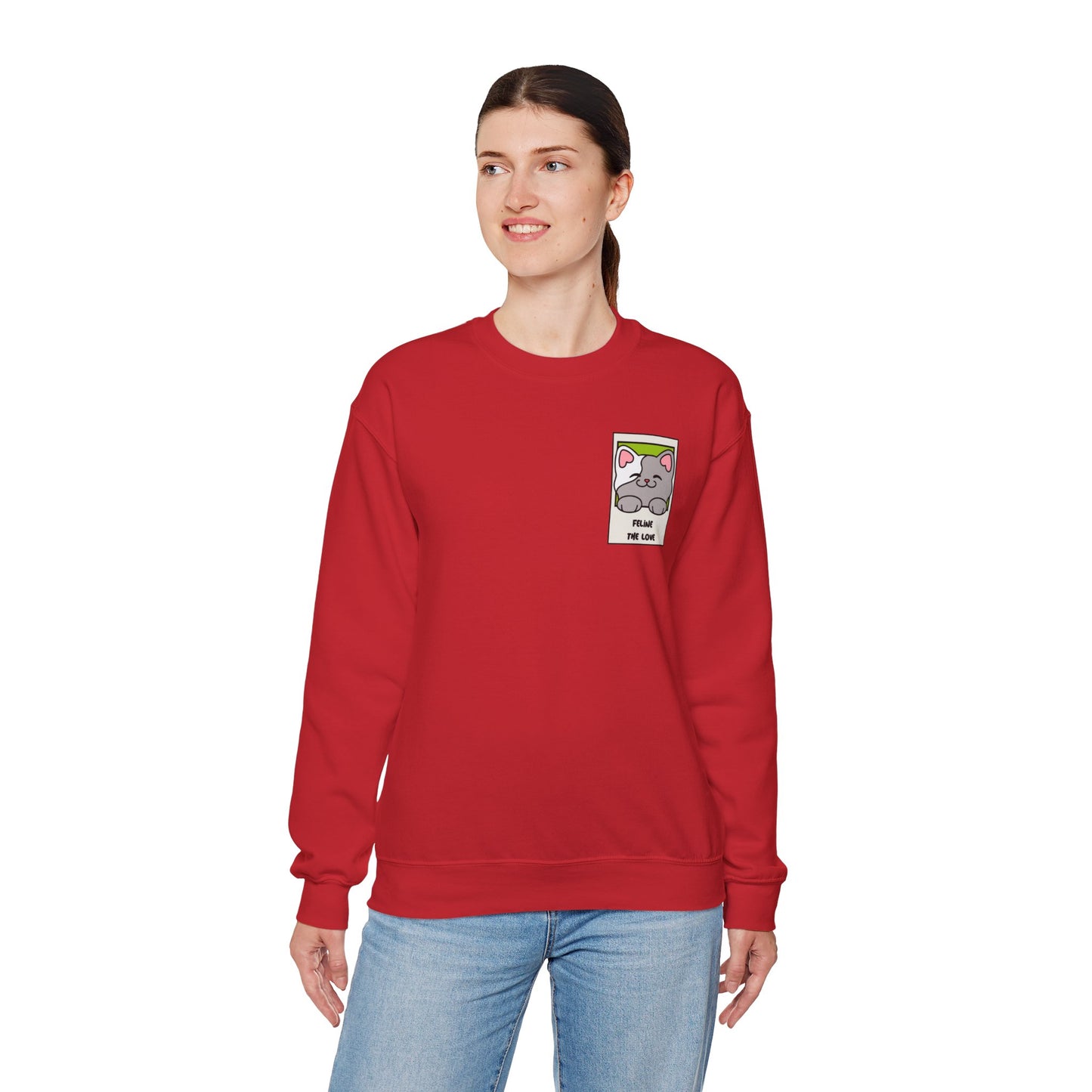 Pocket Cat Sweatshirt Unisex Cat Heart Sweatshirt Valentines Day Gift 50 Percent Cotton Poly Blend