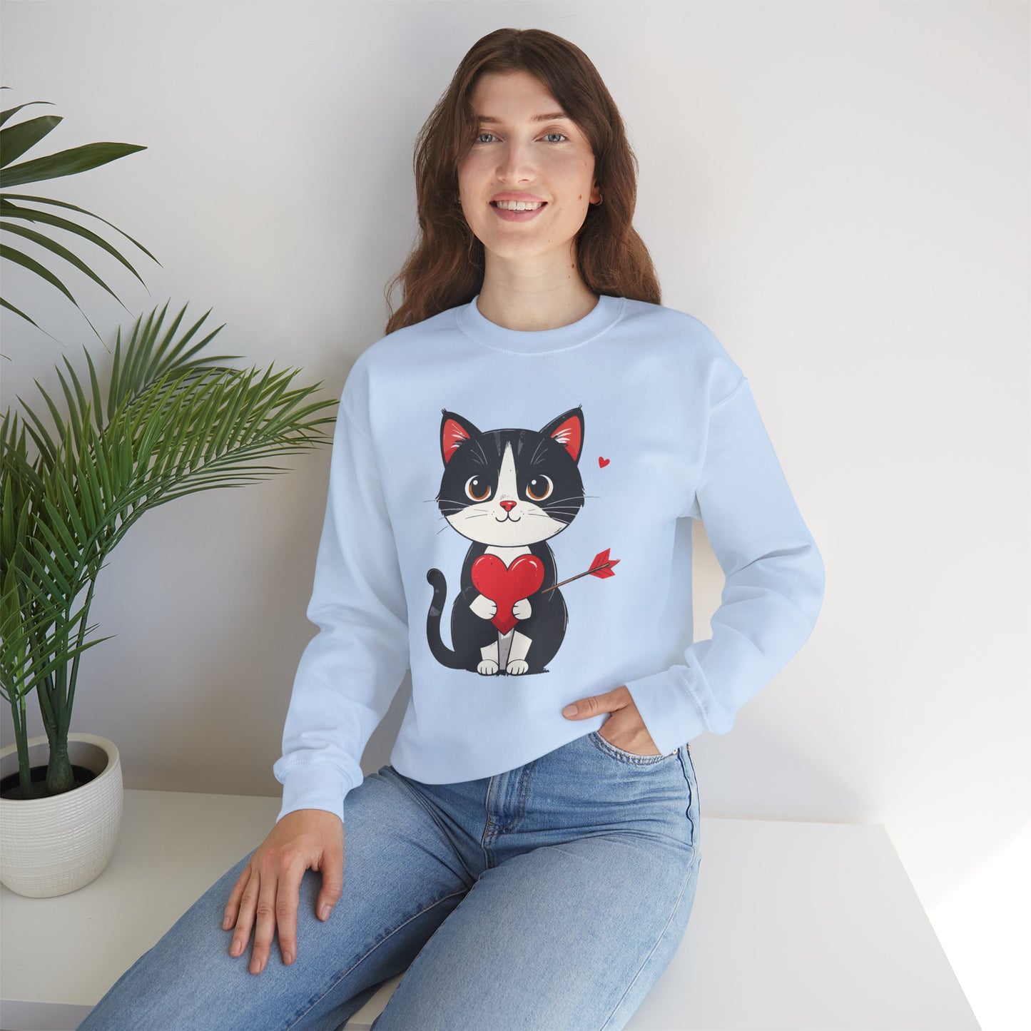 Cat Heart Sweatshirt, Heart Sweatshirt, Cat Sweatshirt, Valentine's Day Sweatshirt, 50/50 Cotton-Poly Animal Sweatshirt 110