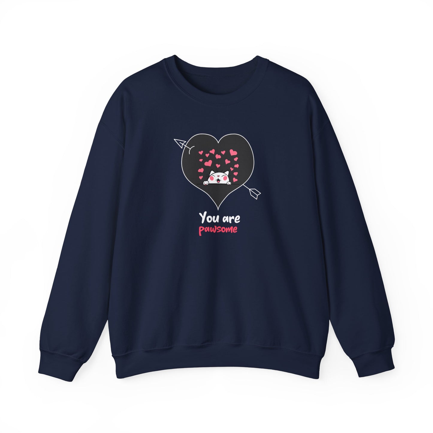 Cat Heart Sweatshirt Valentines Day Fifty Fifty Cotton Poly Unisex Crewneck Gift Idea