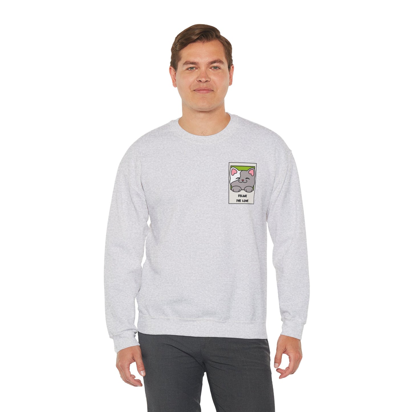 Pocket Cat Sweatshirt Unisex Cat Heart Sweatshirt Valentines Day Gift 50 Percent Cotton Poly Blend