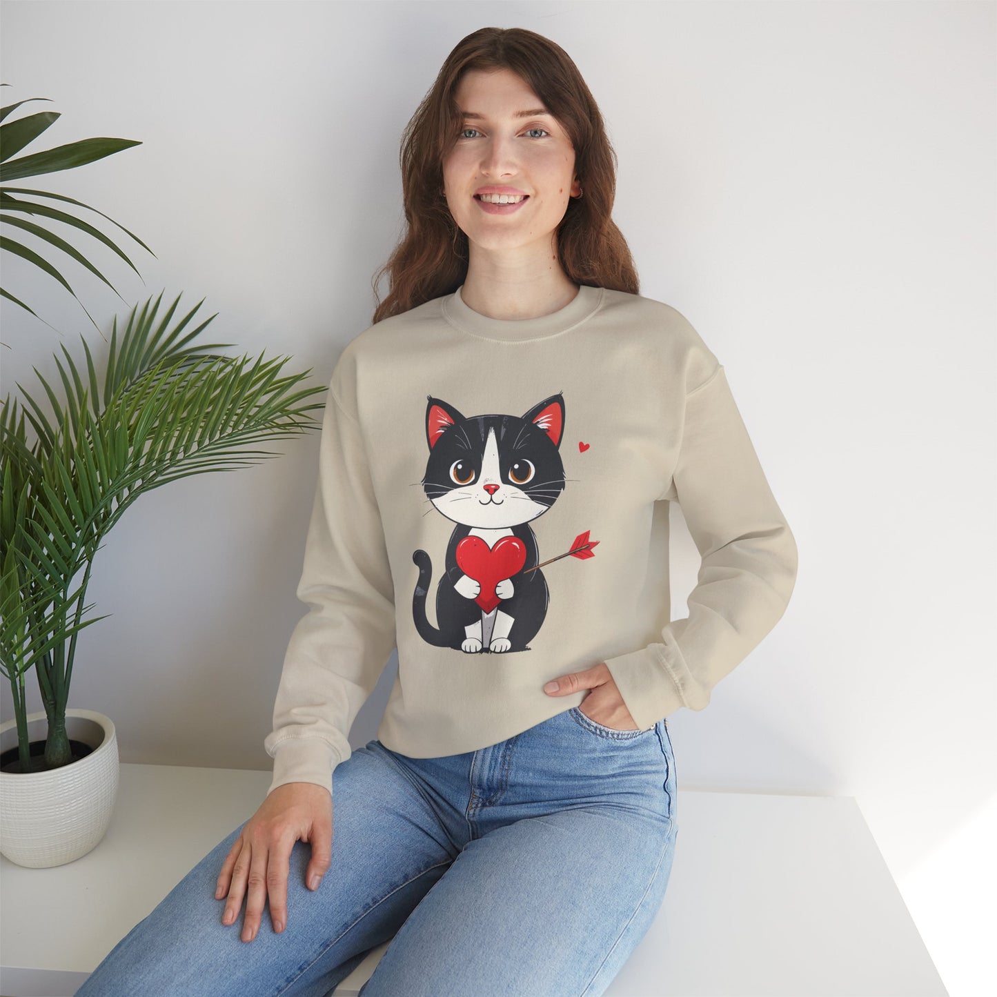 Cat Heart Sweatshirt, Heart Sweatshirt, Cat Sweatshirt, Valentine's Day Sweatshirt, 50/50 Cotton-Poly Animal Sweatshirt 110