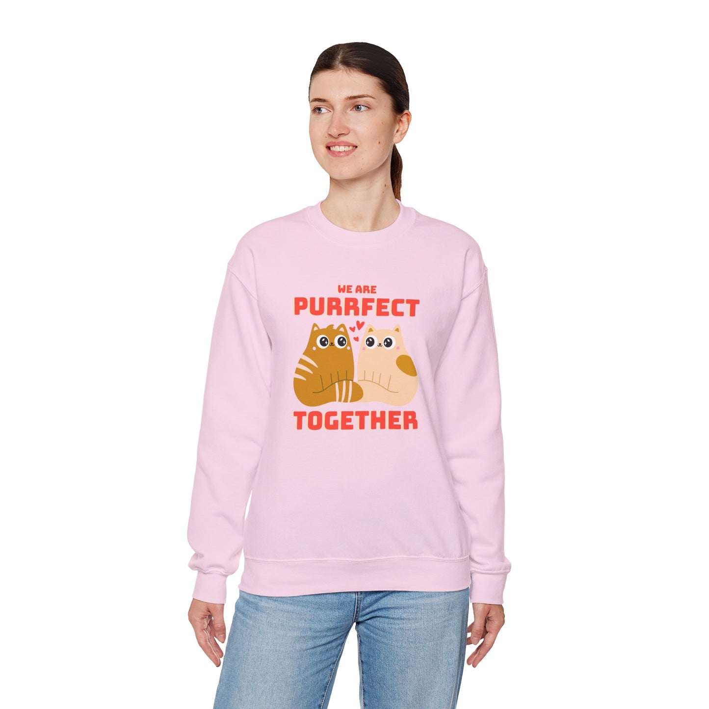Cat Heart Sweatshirt Unisex 50/50 Cotton-Poly Blend Valentine Gift For Cat Lovers