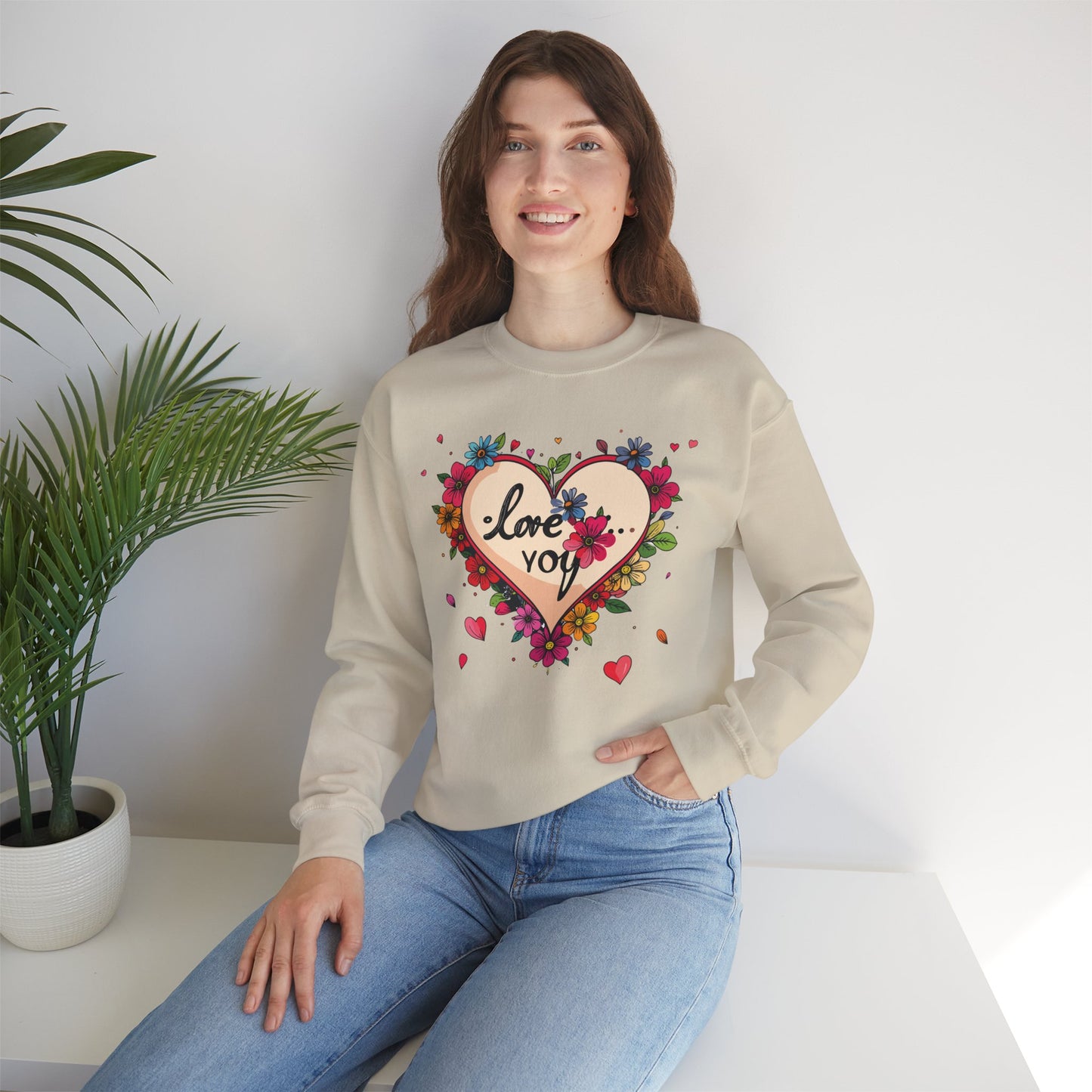 Floral Heart Love Sweatshirt Floral Heart Valentines Day Unisex Crewneck Fifty Fifty Cotton Polyester