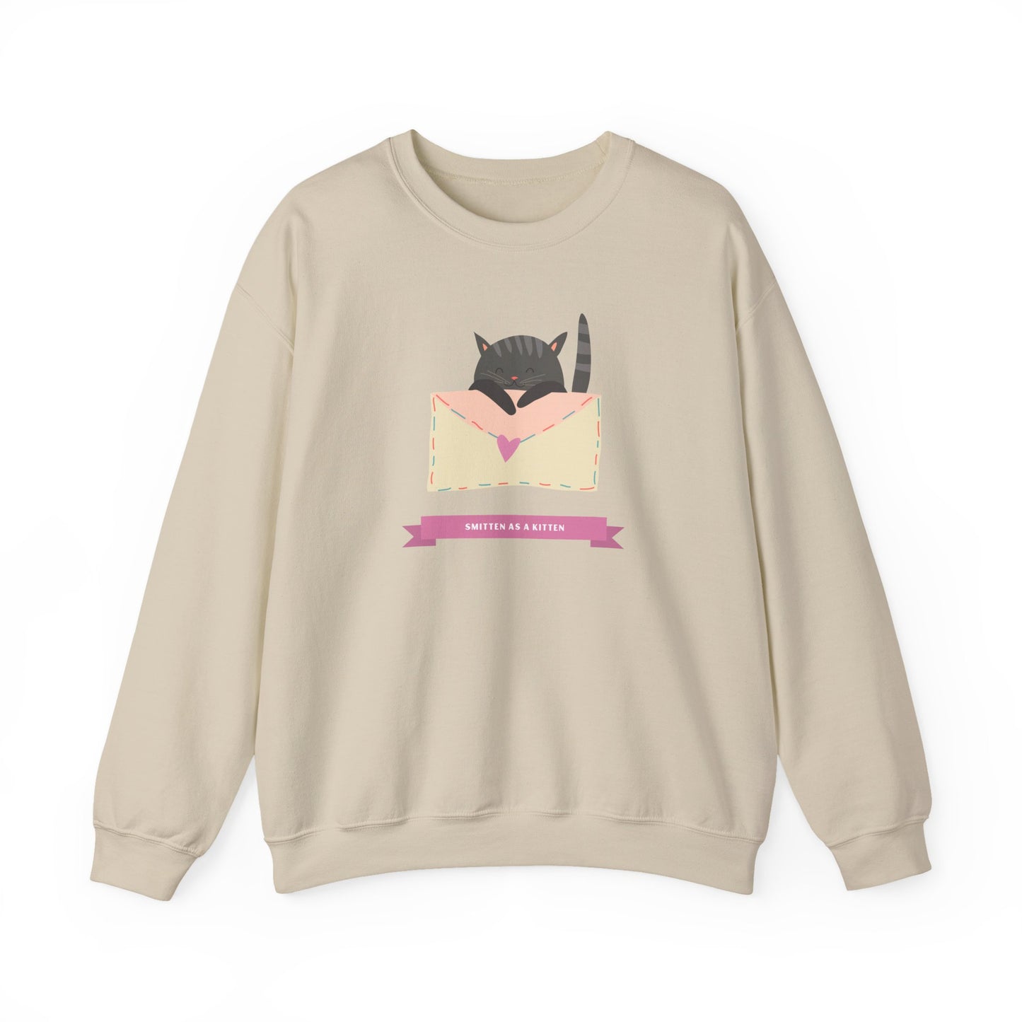 Cat Heart Sweatshirt Love For Cat Lovers Unisex Crewneck Fifty Fifty Cotton Poly Blend Gildan 18000