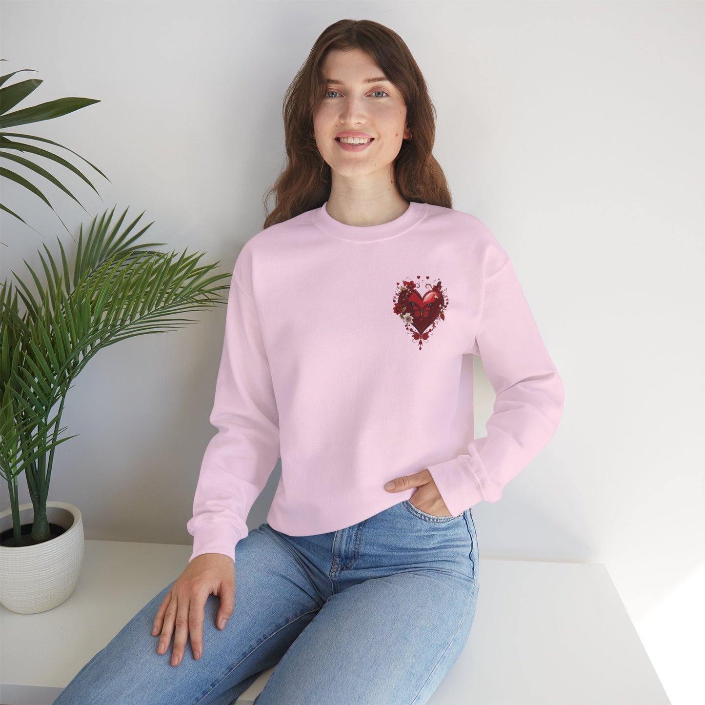 Floral Red Heart Sweatshirt Unisex Valentines Day Love Print Cozy Heavy Blend Crewneck